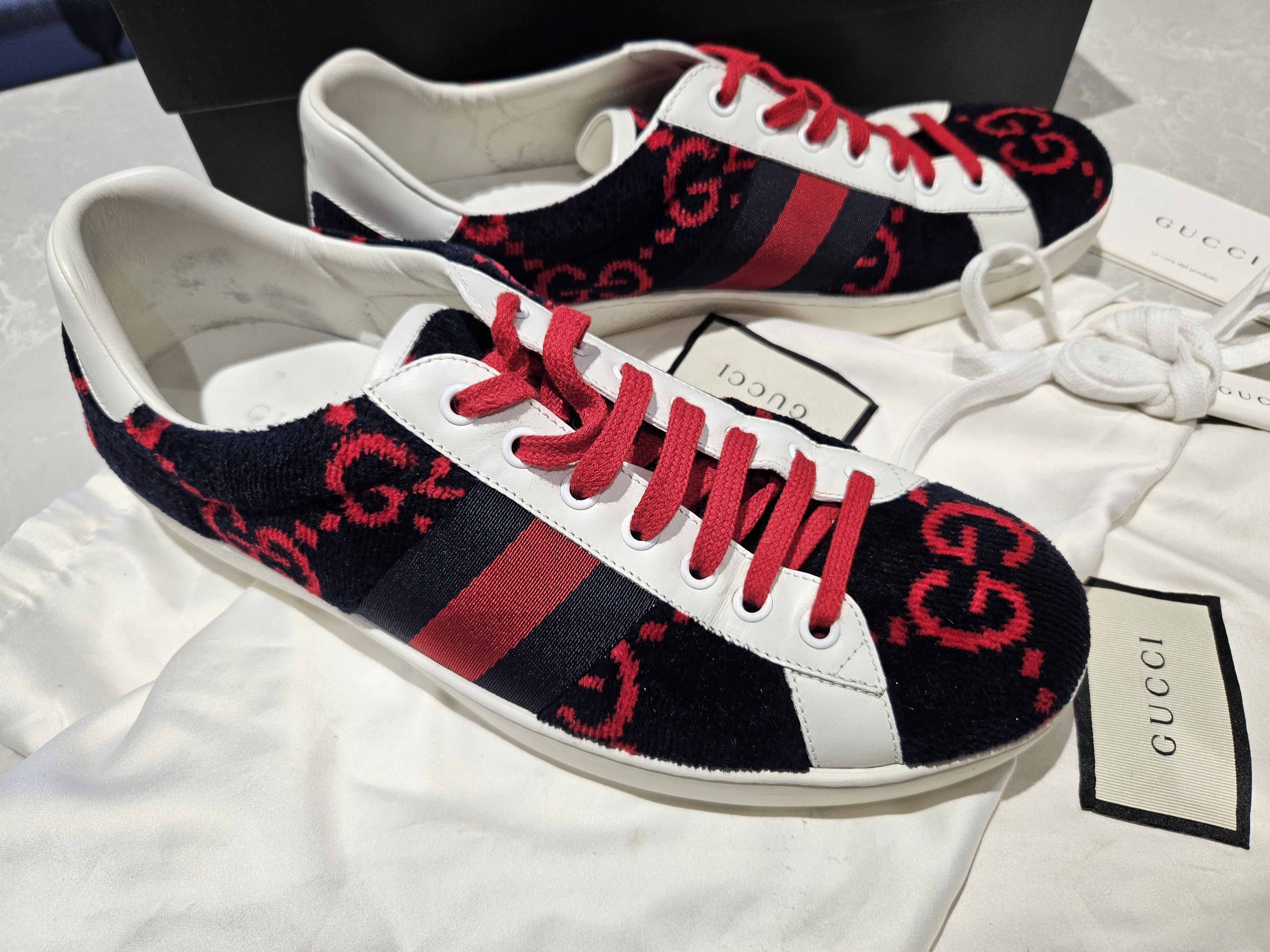 Gucci Gucci Ace sneakers Dark Navy & red monogram velour sneakers Size US 8 / EU 41 - 2 Thumbnail
