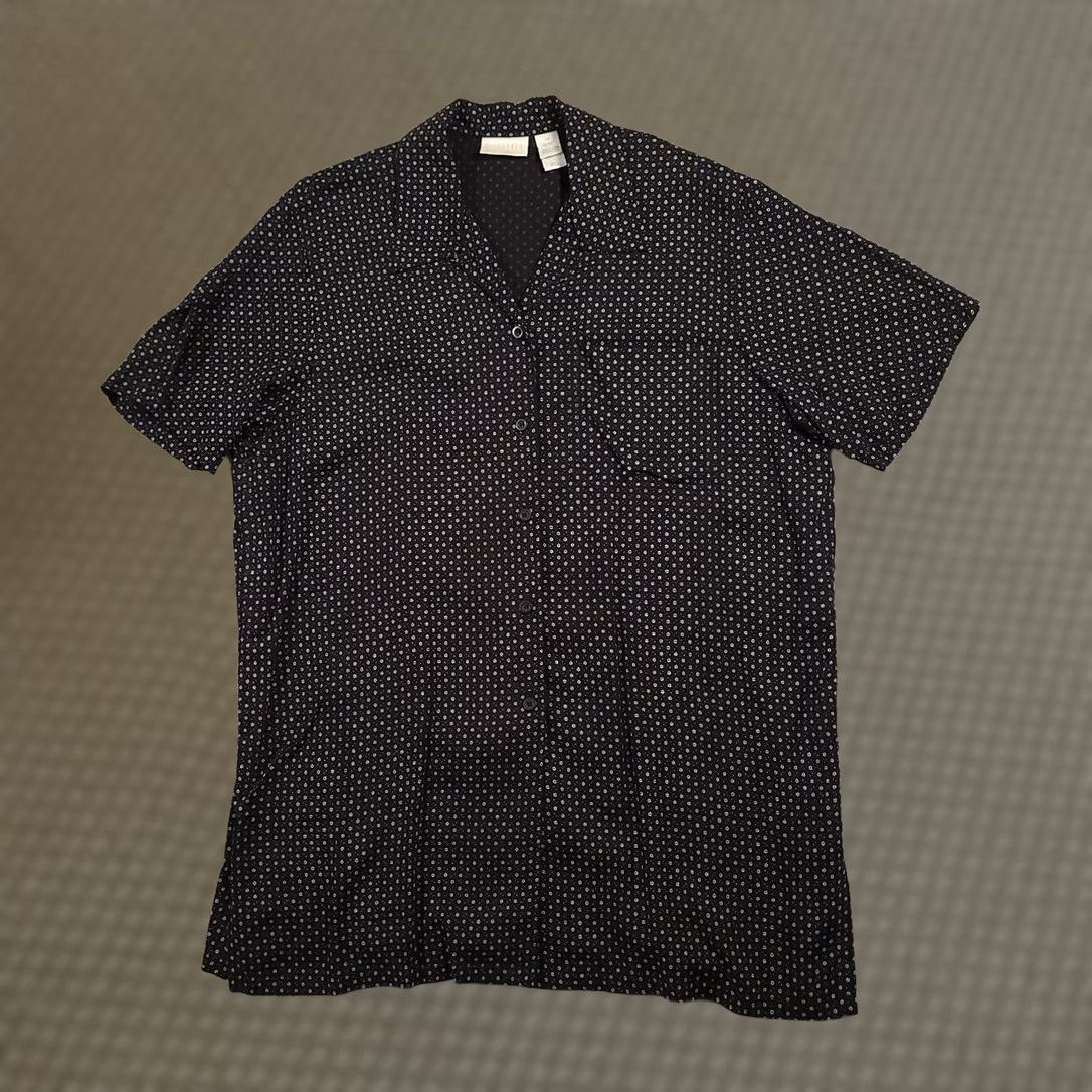 Liz Claiborne Liz Claiborne Button-Up Tunic Top Womens 14 Black Floral Blouse Shirt Size XL / US 12-14 / IT 48-50 - 1 Thumbnail