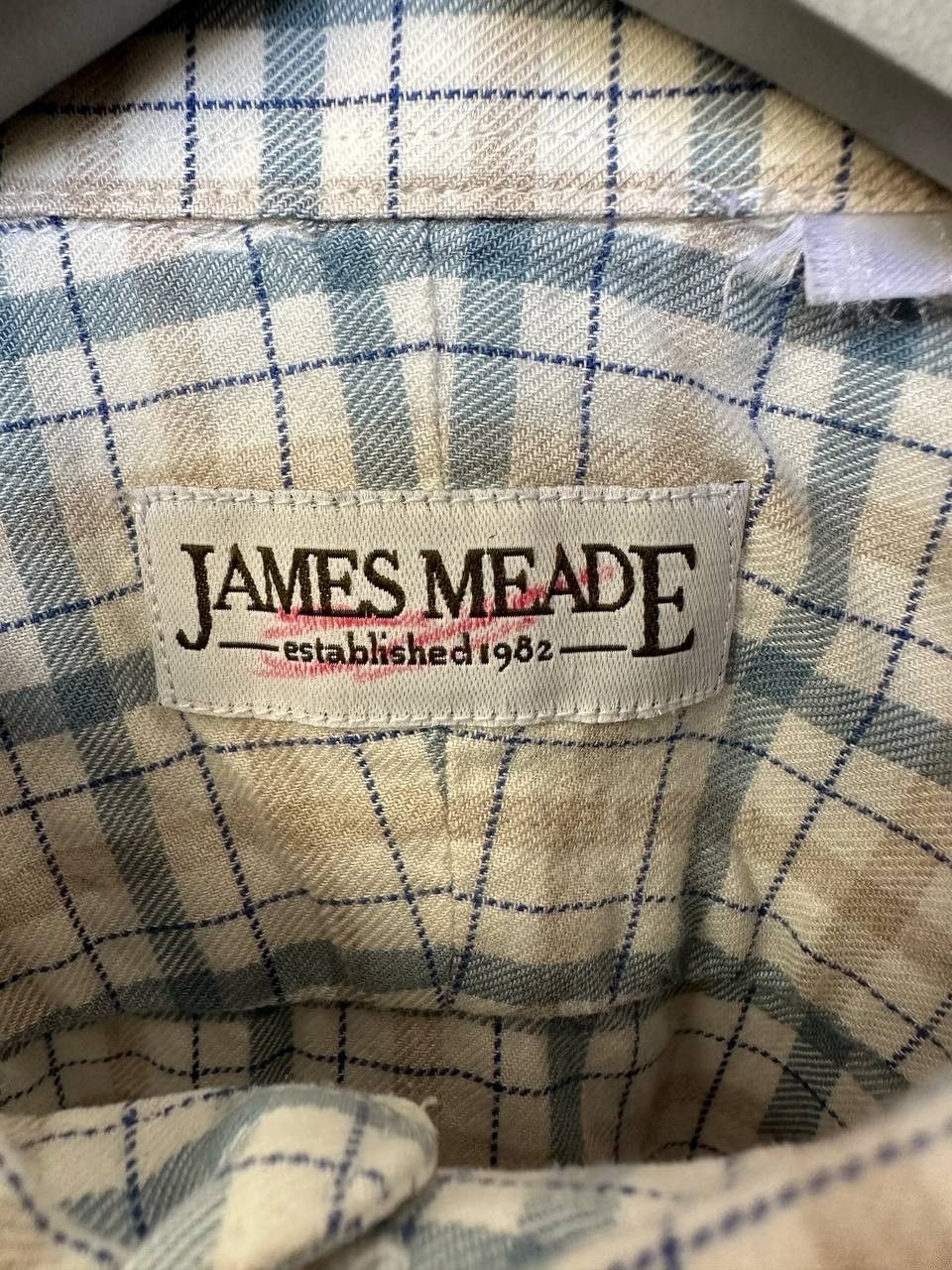 James Meade Flannel Plaid Shirt LS Cotton/Wool Button Up