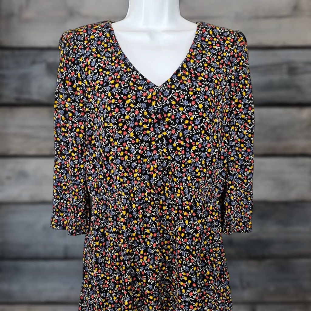 Market Market & Spruce Dress Womens Sz Medium Petite Black Red Floral 3/4 Sleeve V-Neck Size M / US 6-8 / IT 42-44 - 1 Thumbnail