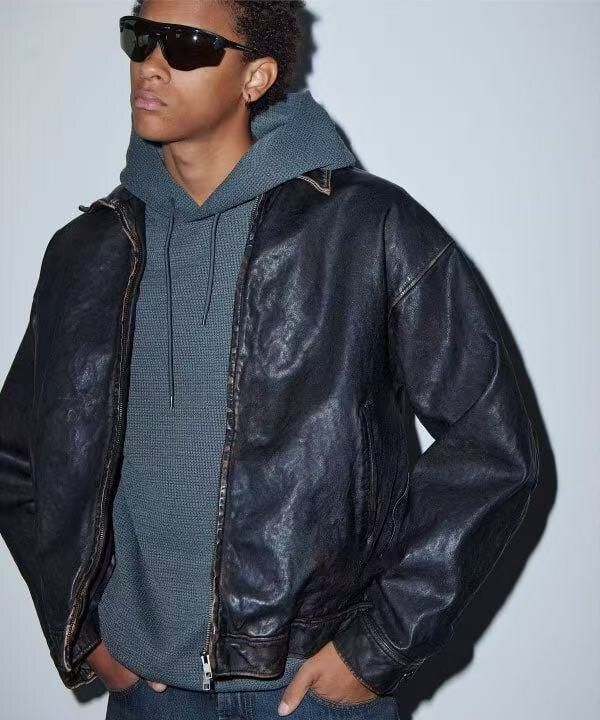 Beams Plus Beams Distressed leather zip jacket Size US L / EU 52-54 / 3 - 5 Thumbnail