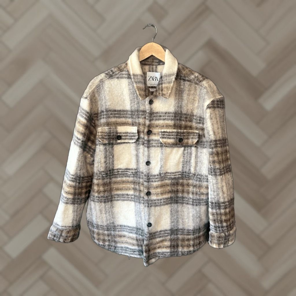 Zara Zara Shirt Women Large Brown Plaid Wool Button Up Long Sleeve Size L / US 10 / IT 46 - 1 Thumbnail
