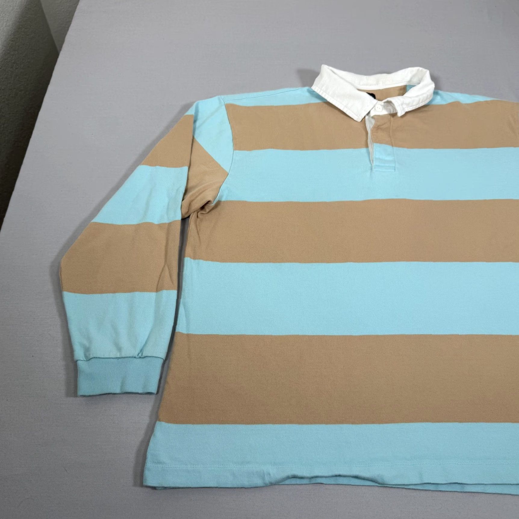 Gap Gap Polo Shirt Mens XL Blue Tan Stripe Rugby Embroidered Logo Cotton Long Sleeve Polo Shirt Size US XL / EU 56 / 4 - 6 Thumbnail
