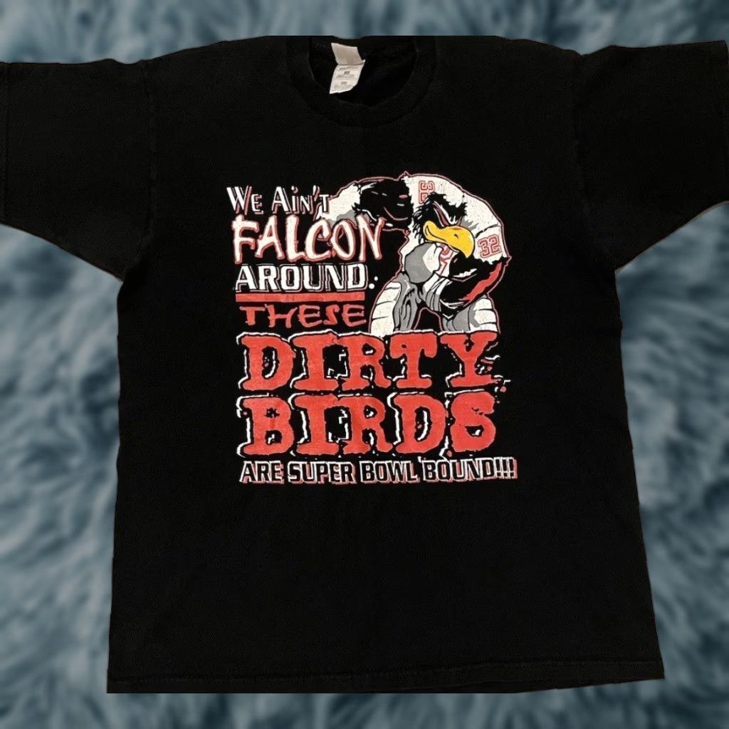 Vintage VINTAGE Atlanta Falcons We Ain’t Falcon Around Faded Super Bowl Shirt XL Black Mens T-Shirt All Over Print 90s Football Joke Swag Size US XL / EU 56 / 4 - 1 Thumbnail