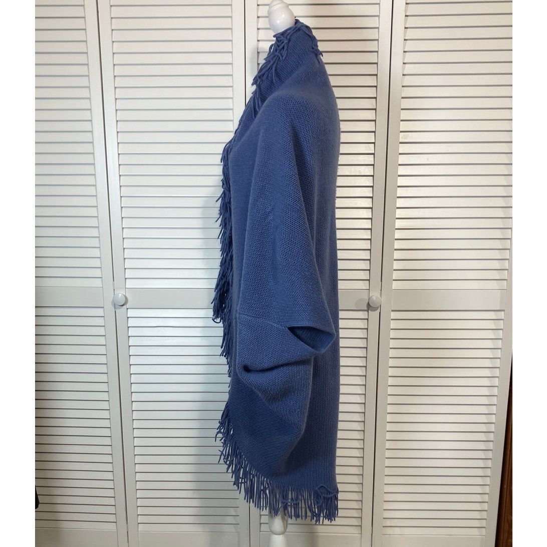 Other Periwinkle Blue Boho Long Fringe Wrap Poncho Women One Size Size ONE SIZE - 2 Thumbnail