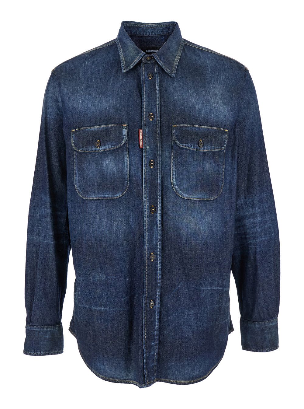 Dsquared2 Blue Shirt with Pointed Collar and Elbow Patches in Denim Man Size US M / EU 48-50 / 2 - 1 Thumbnail