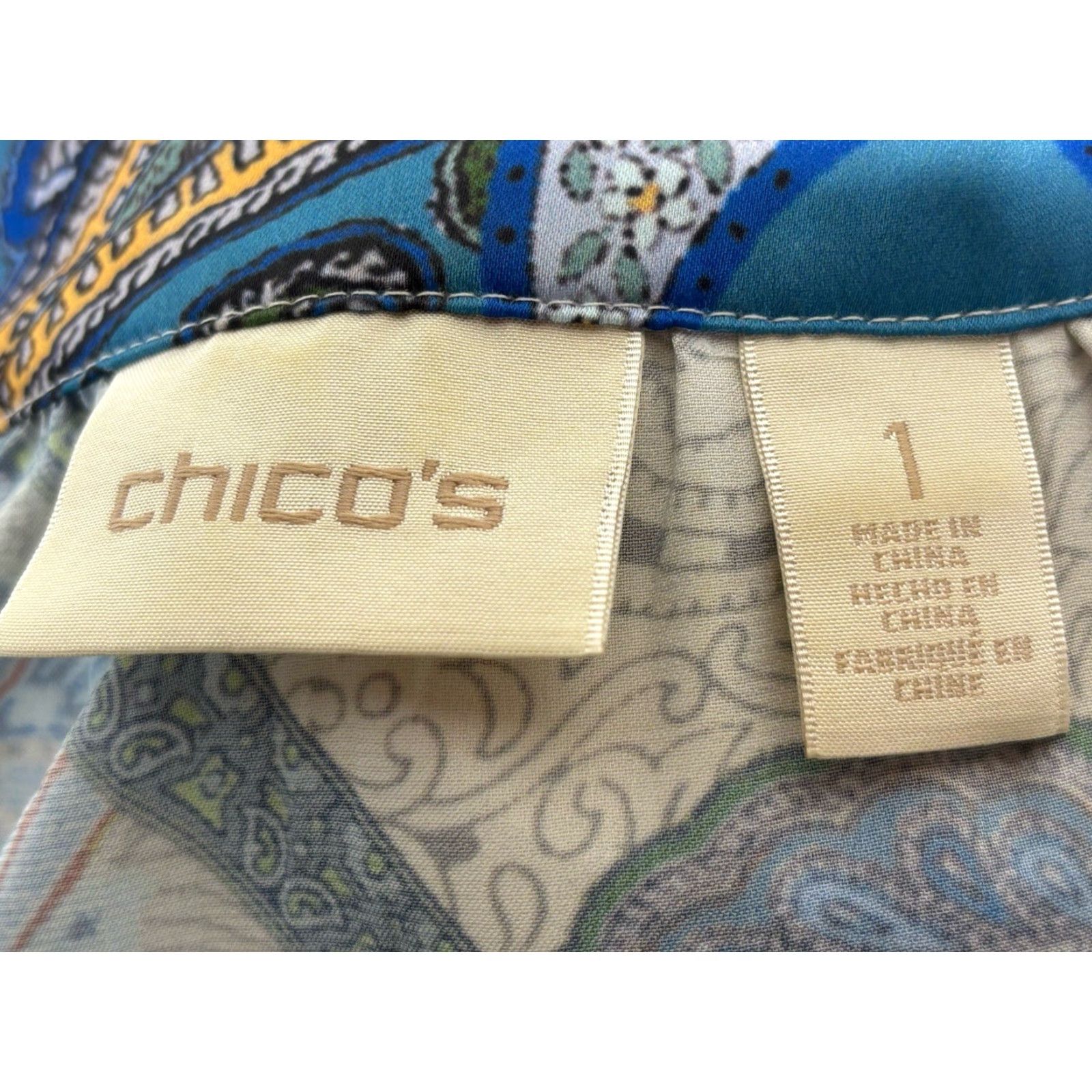 Vintage Chicos Paisley Patchwork Popover Tunic Top Shirt Sz 1 US Medium Women’s Blue Size M / US 6-8 / IT 42-44 - 7 Thumbnail