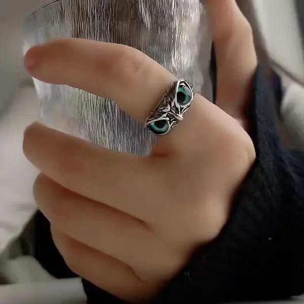 Japanese Brand × Vintage Vintage Green Eyed Owl Design Ring Size ONE SIZE - 2 Thumbnail
