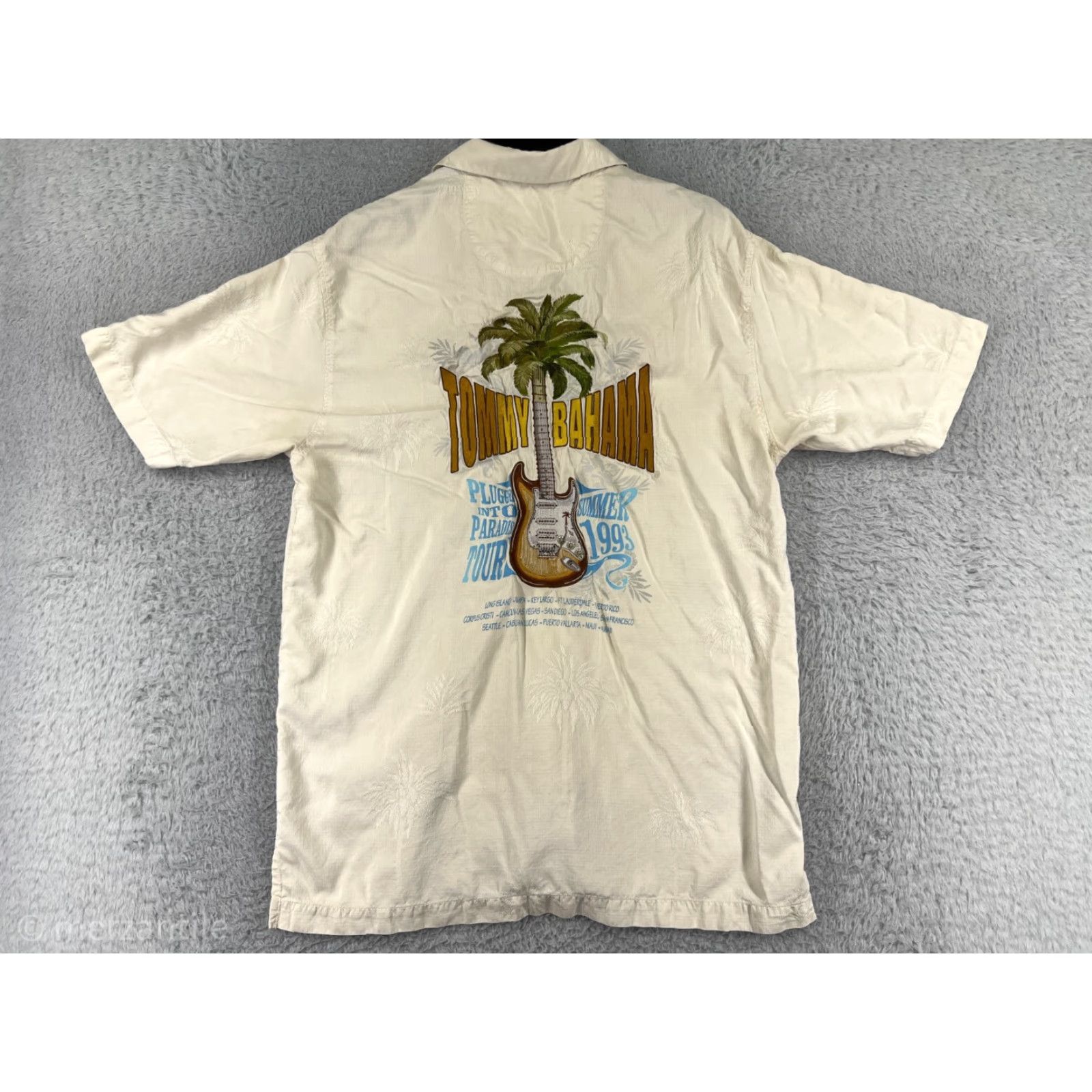 Tommy Bahama VINTAGE Tommy Bahama Shirt Men Small Beige 100% Silk Plugged Into Paradise Tour 1993 Size US S / EU 44-46 / 1 - 3 Thumbnail