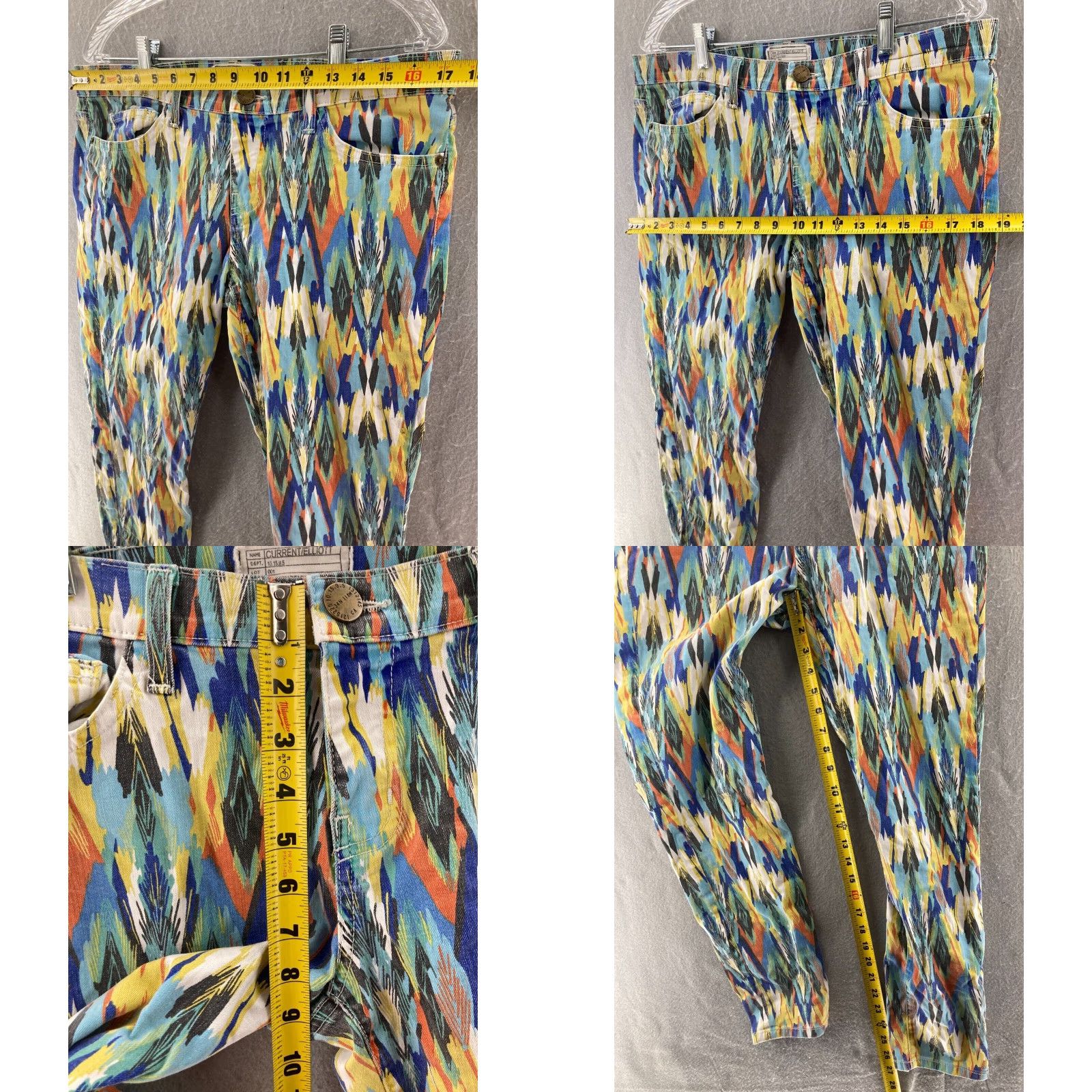 Vintage Elliott The Stiletto Jeans Womens 32 Abstract USA Size 24" / US 00 / IT 34 - 2 Thumbnail