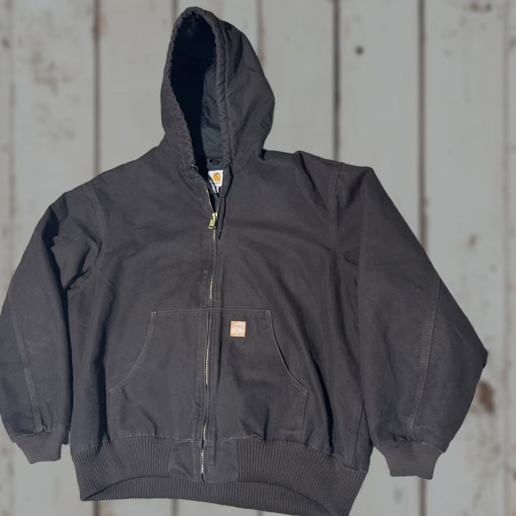 Carhartt VINTAGE Carhartt J130 Mens Hooded Bomber Jacket 2XL Dark Brown Canvas Quilt Lined Zipper Workwear Size US XXL / EU 58 / 5 - 1 Thumbnail