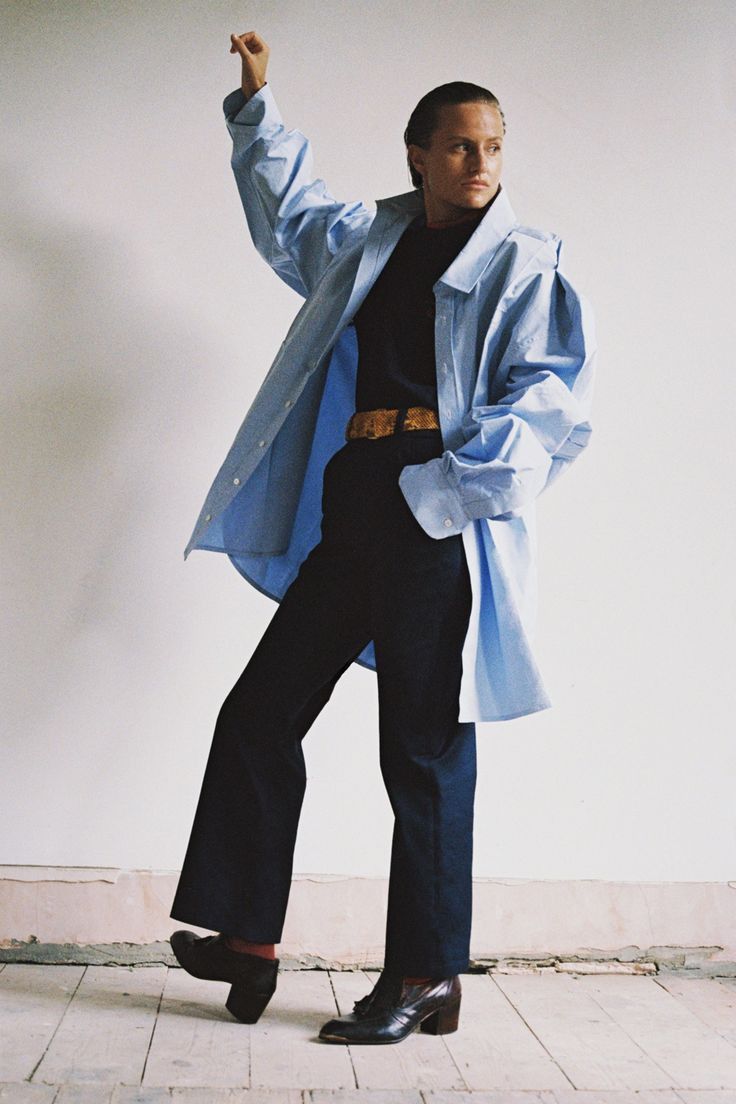 Martine Rose Martine Rose Bonded Oversized Blue Pinstripe Shirt Size US L / EU 52-54 / 3 - 9 Thumbnail