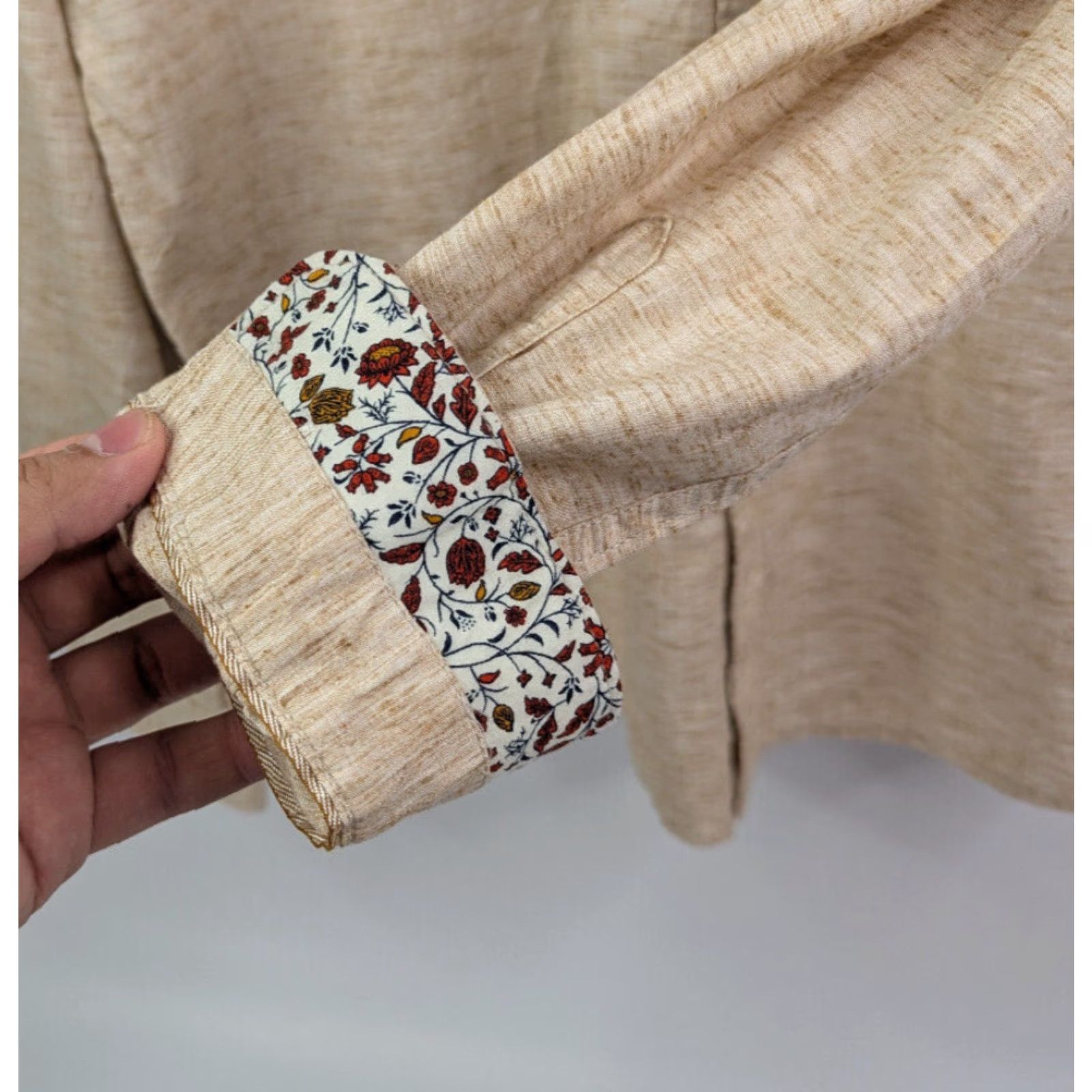Denime Ricky Singh Shirt Mens XL Beige Denim Flower L/S Floral Button Cuff Size US XL / EU 56 / 4 - 4 Thumbnail