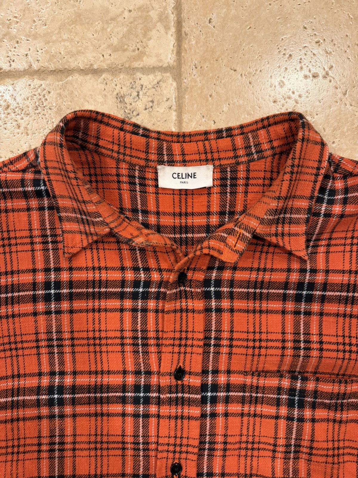 Celine Celine Hedi Slimane FW23 Orange/Red Flannel Button Up Shirt Size US XL / EU 56 / 4 - 7 Thumbnail