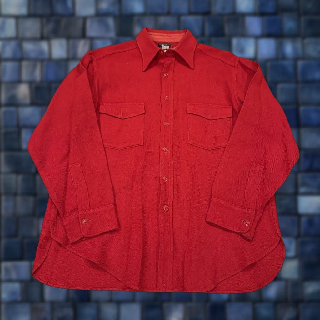 Vintage VTG Woolrich Mens XL Red Heavy Chamois Flannel Shirt Long Sleeve 40s *FLAWS* Size US XL / EU 56 / 4 - 1 Thumbnail