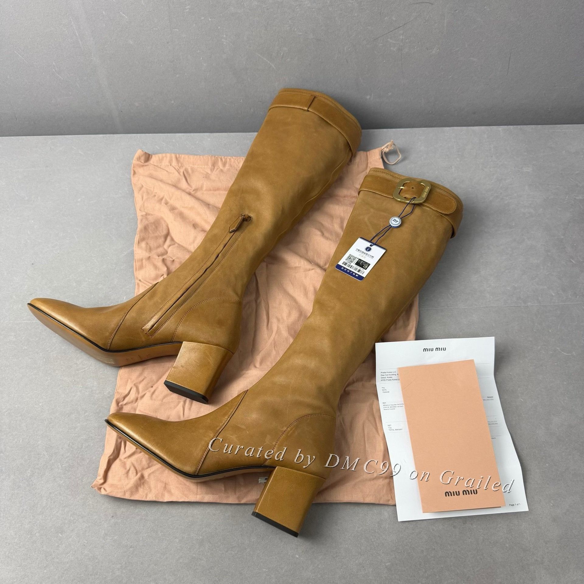 Miu Miu Miumiu 26 Show Caramel Metal Buckle Knee-High Boots Size US 6.5 / IT 36.5 - 1 Thumbnail