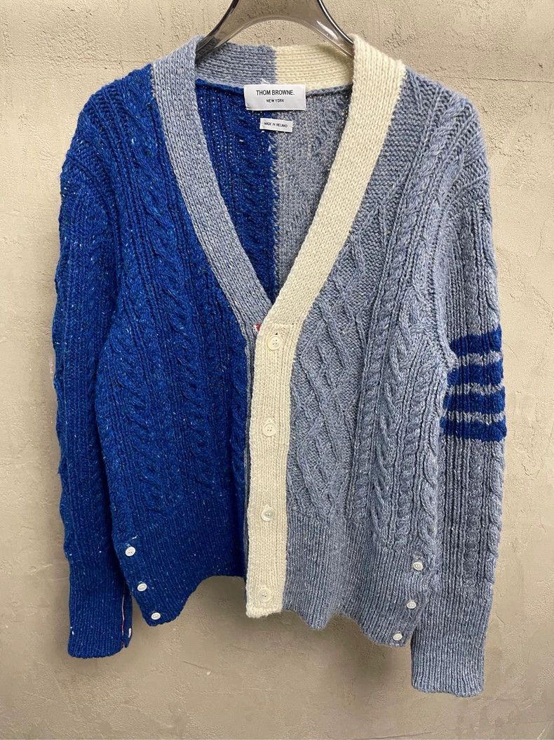 Thom Browne Thom browne Blue color block four-striped wool cardigan jac Size US M / EU 48-50 / 2 - 3 Thumbnail