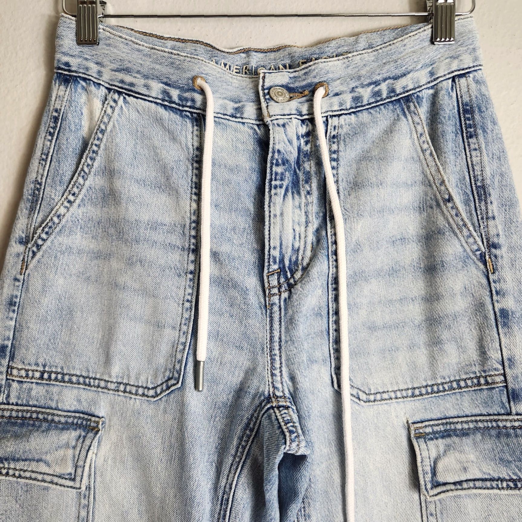 American Eagle Outfitters VINTAGE American Eagle Outfitters Cargo Joggers-Style Chambray Pants-Size 00 Women Blue Cotton Blend High Rise Tapered Pants Size ONE SIZE - 3 Thumbnail