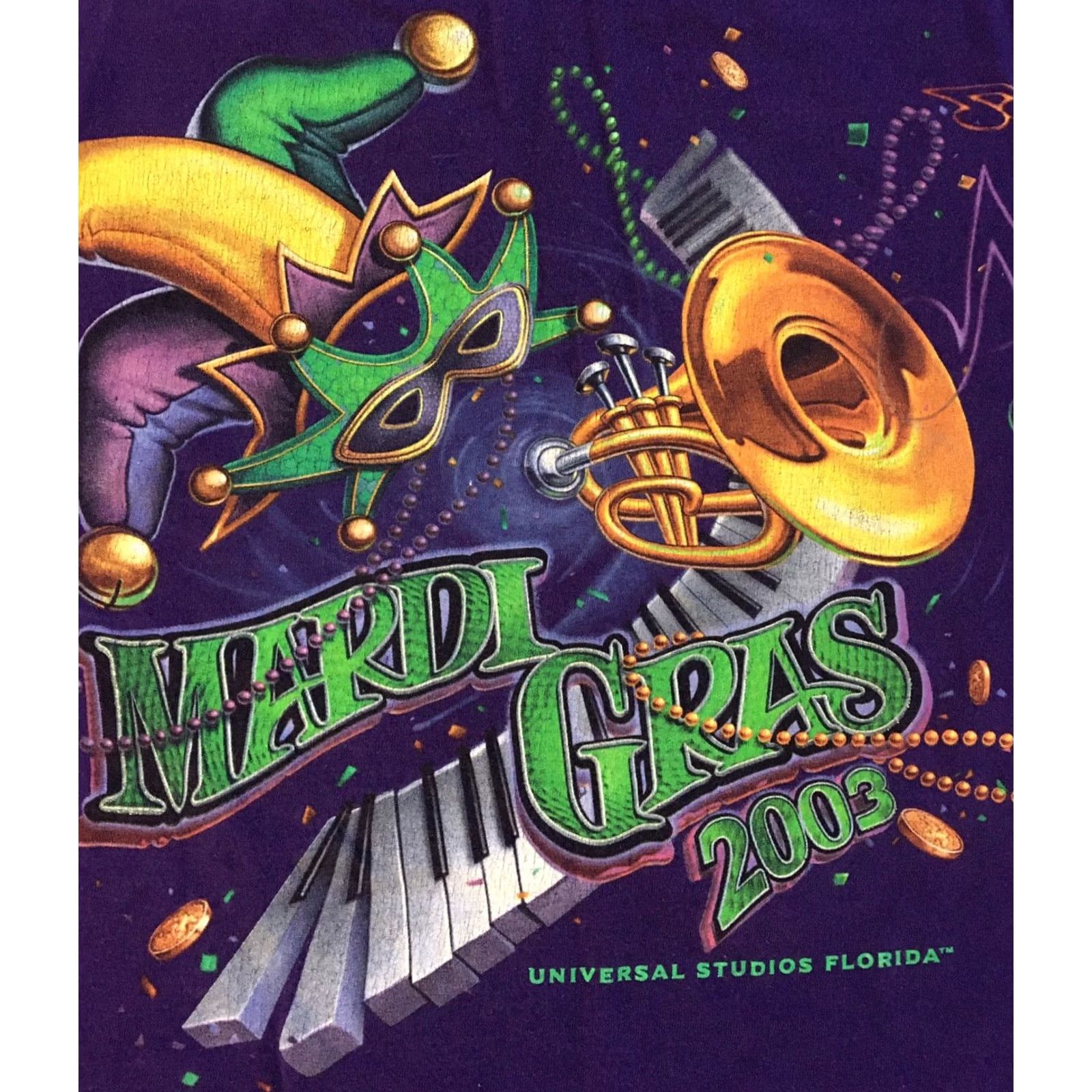 Vintage VINTAGE Universal Studios Mardi Gras 2003 Faded Shirt L Purple Mens Graphic Tee Beads Grunge 90s Size US L / EU 52-54 / 3 - 3 Thumbnail