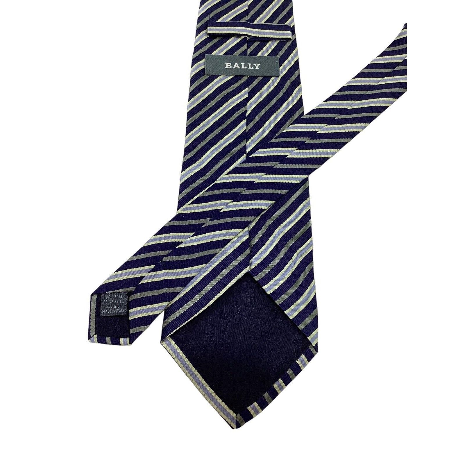 Bally BALLY Blue Striped Luxury Designer Silk Tie Made In Italy W: Size ONE SIZE - 3 Thumbnail