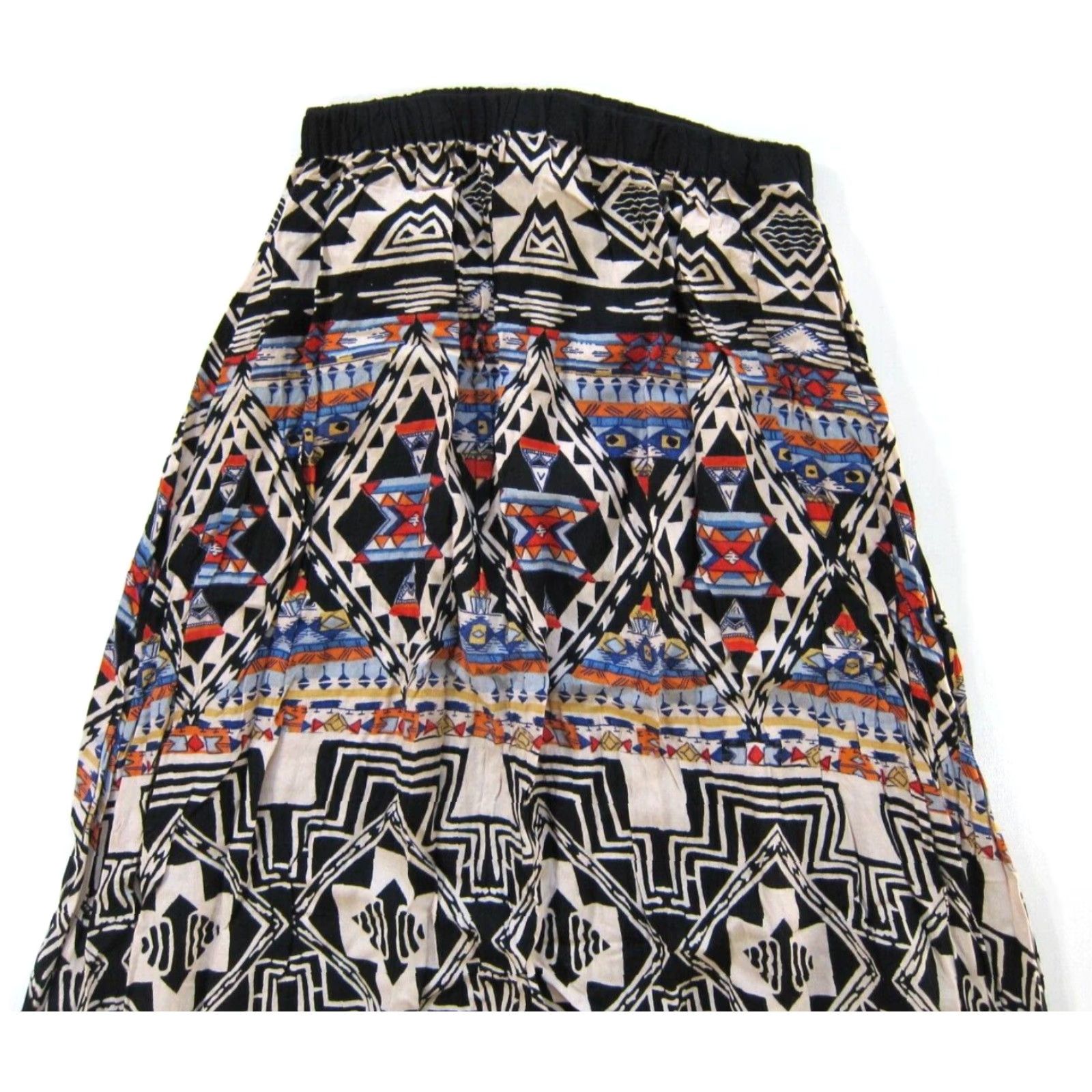 Vintage Angie Skirt Geometric Maxi Long 100% Rayon Black Orange Blue Women L Adult Small Size 36" / US 14 / IT 50 - 5 Thumbnail