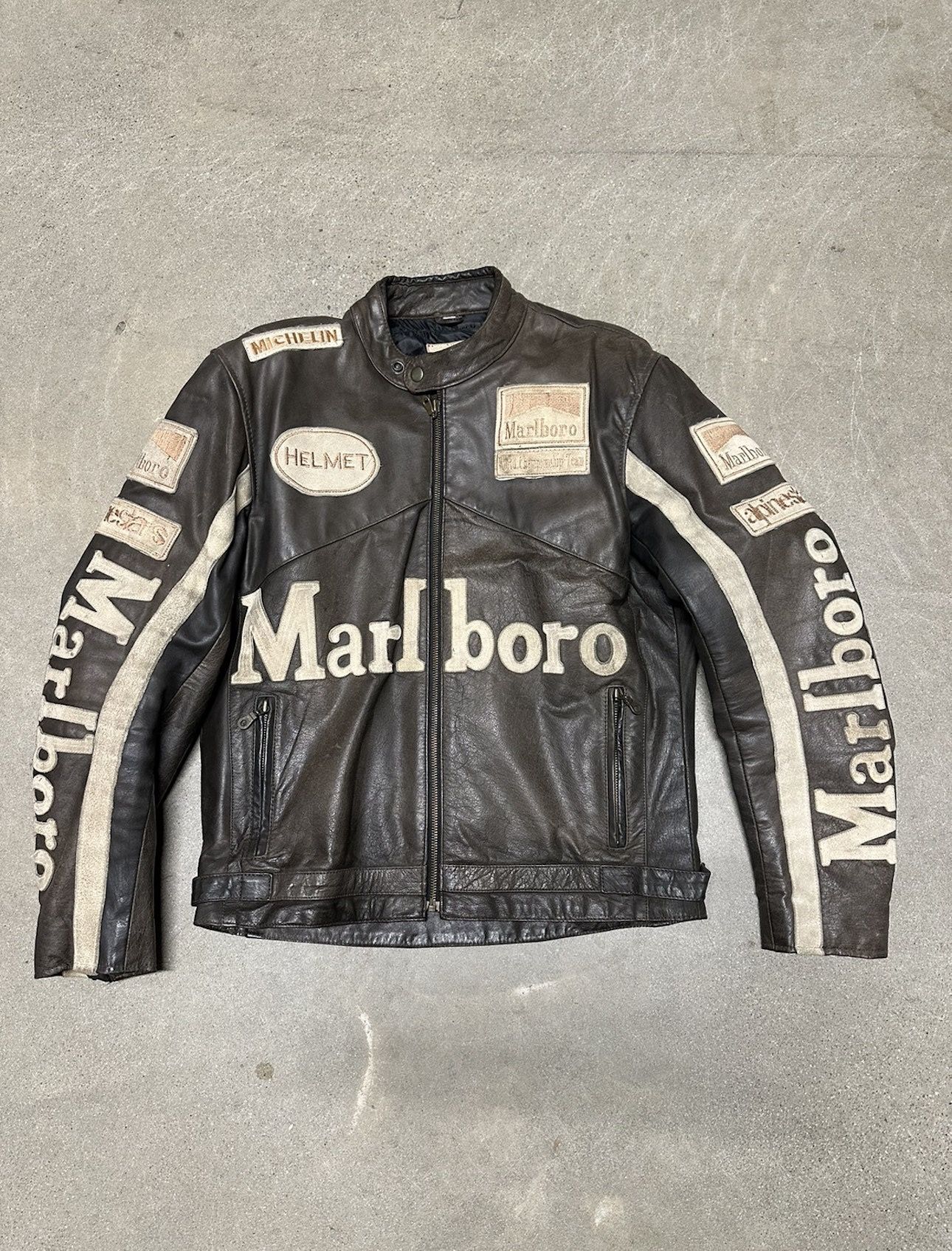 Pre-owned Marlboro X Racing Marlboro 90's Leather Moto Racing Jacket In Brown
