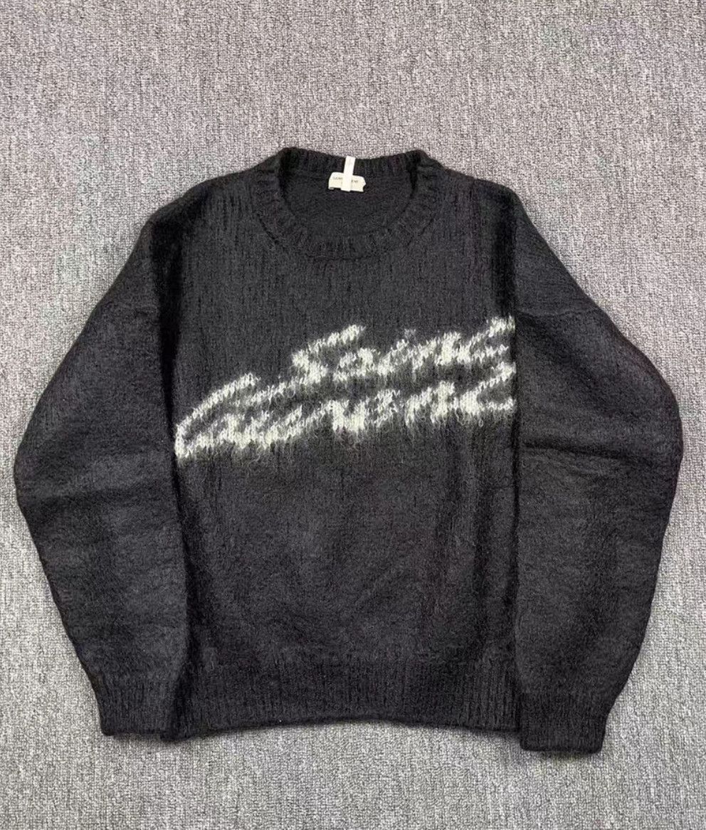 Saint Laurent Paris Saint Laurent Paris Black Logo Embroidered Mohair Wool Cre Size US XL / EU 56 / 4 - 1 Thumbnail