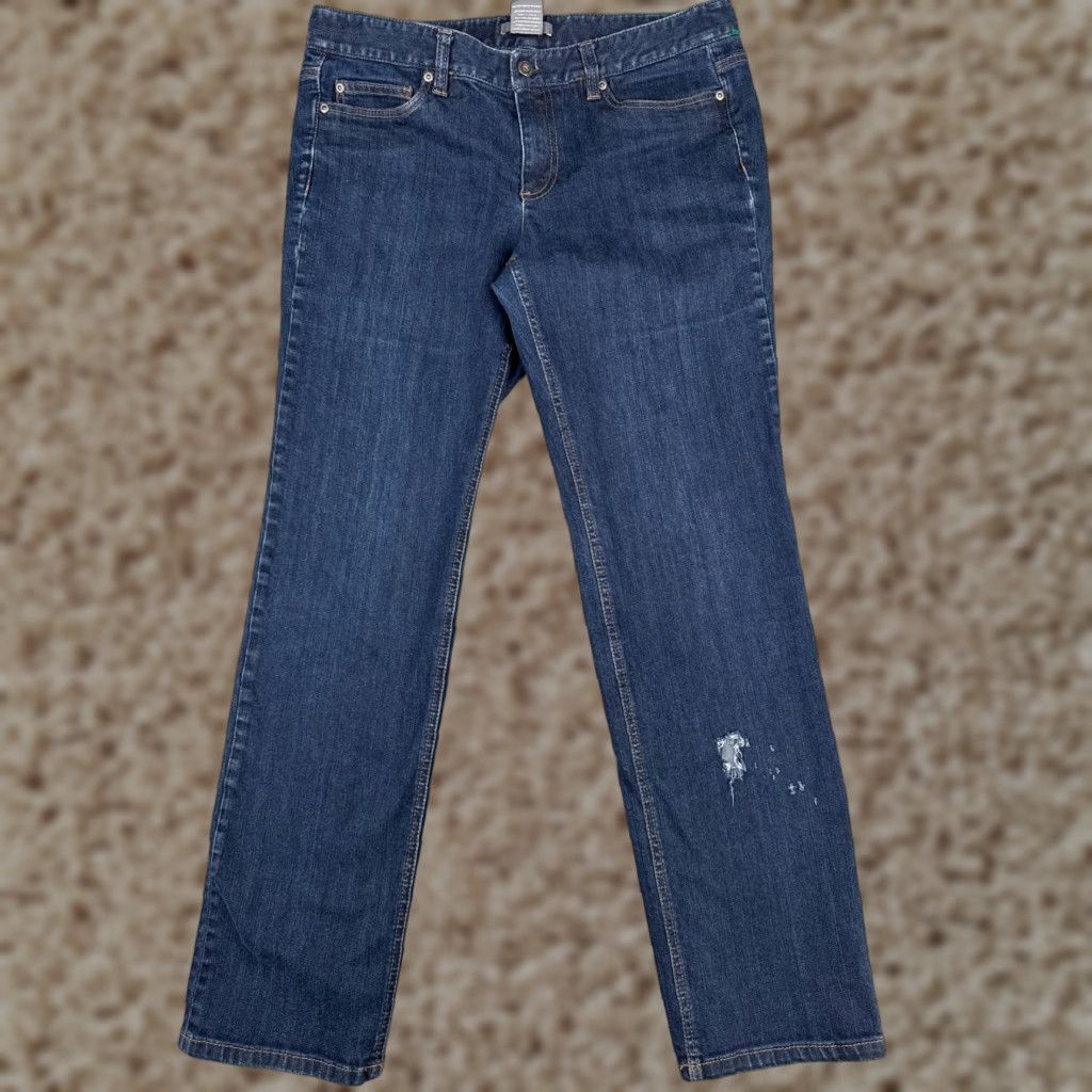 Ann Taylor VINTAGE Ann Taylor Women Jeans Straight Leg 12 Blue Denim Mid Rise 34x31 Distressed Embroidered Zipper Size 34" / US 12 / IT 48 - 1 Thumbnail