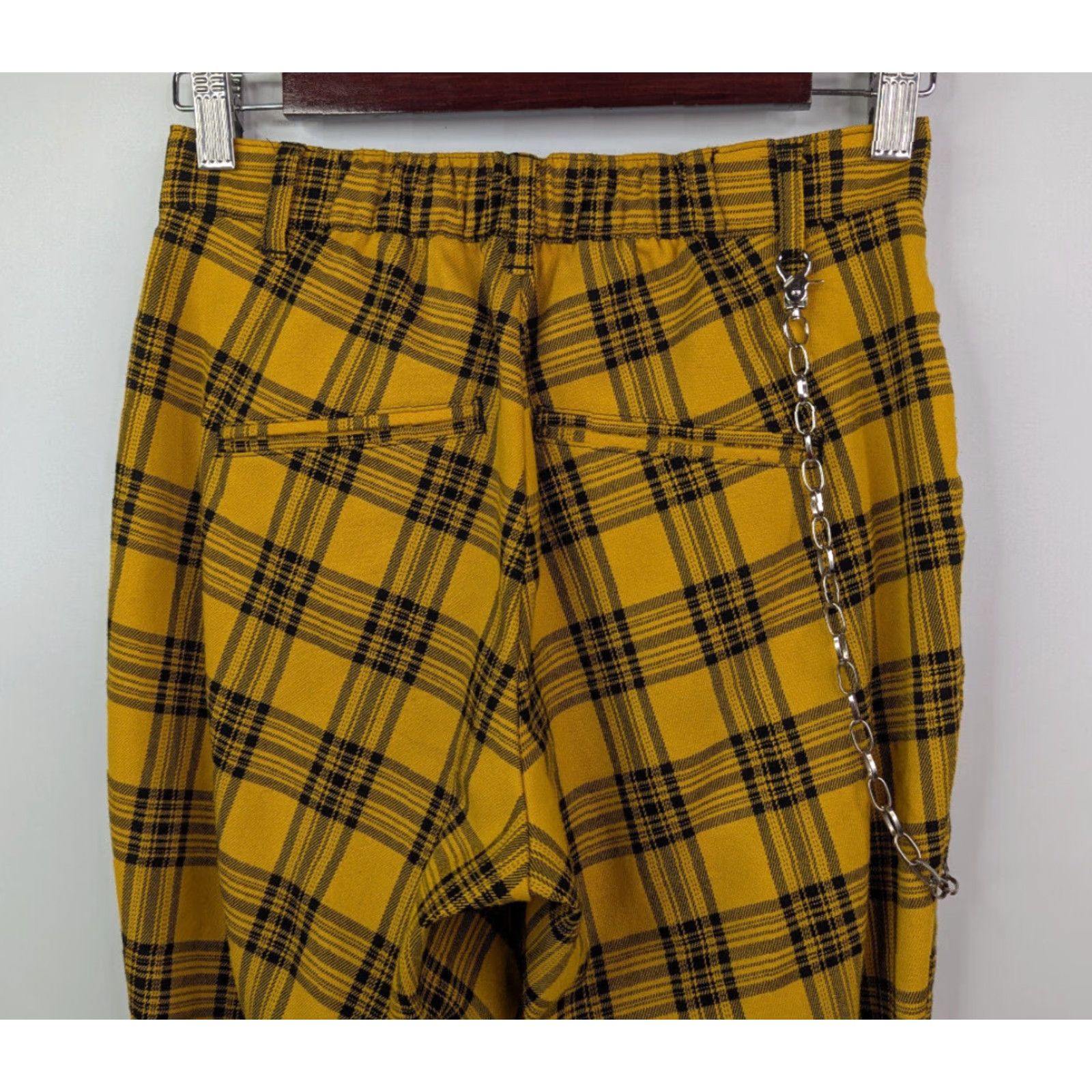 Hot Topic Hot Topic Pants Women XS Hi Rise Yellow Plaid w/ Chain Punk Goth Y2k Grunge Emo 90s Size 26" / US 2 / IT 38 - 4 Thumbnail