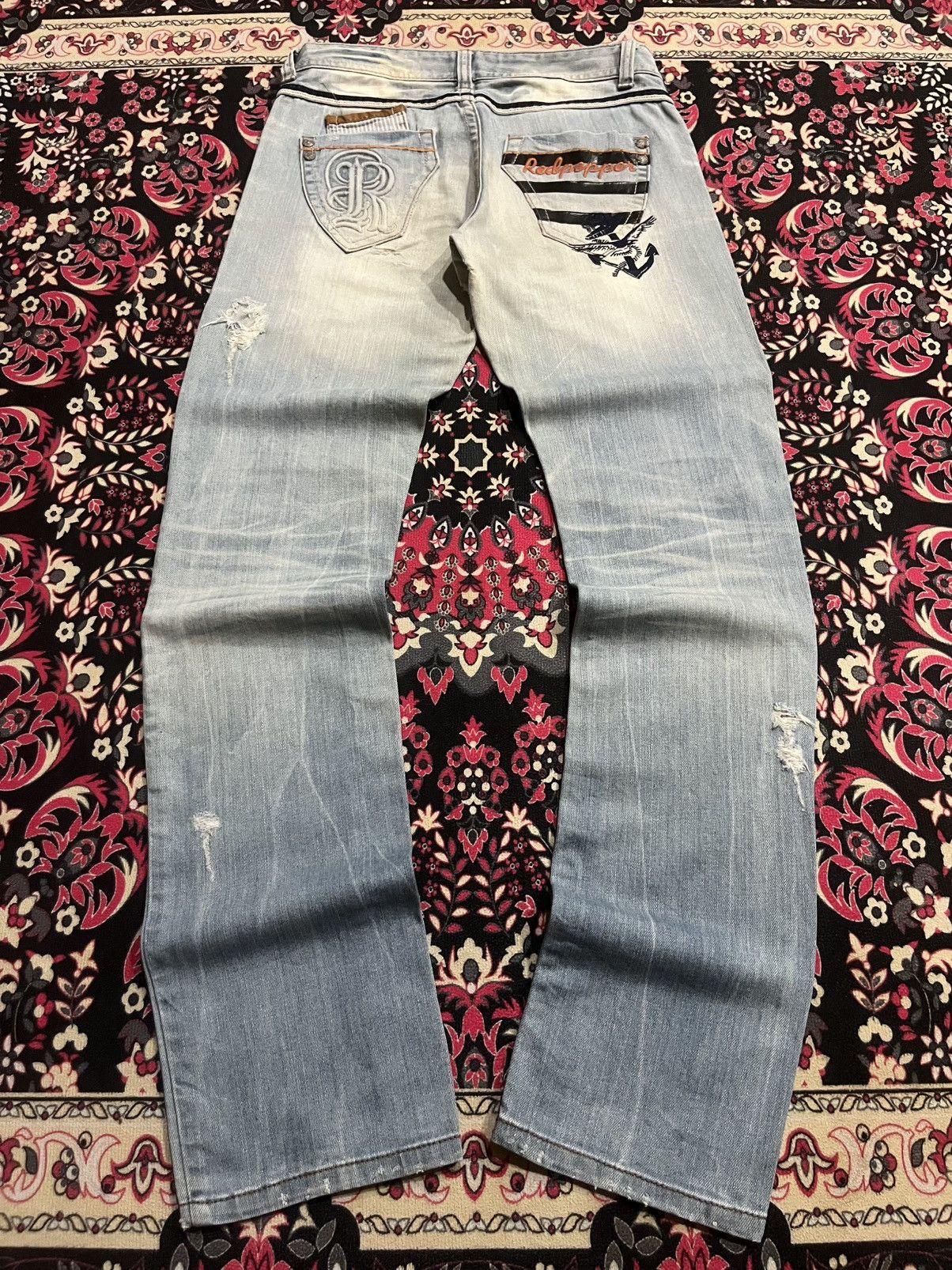 If Six Was Nine ⚡️Insane⚡️Vintage Japanese Brand Red Pepper Destroy Blue Jeans Size US 28 / EU 44 - 2 Thumbnail