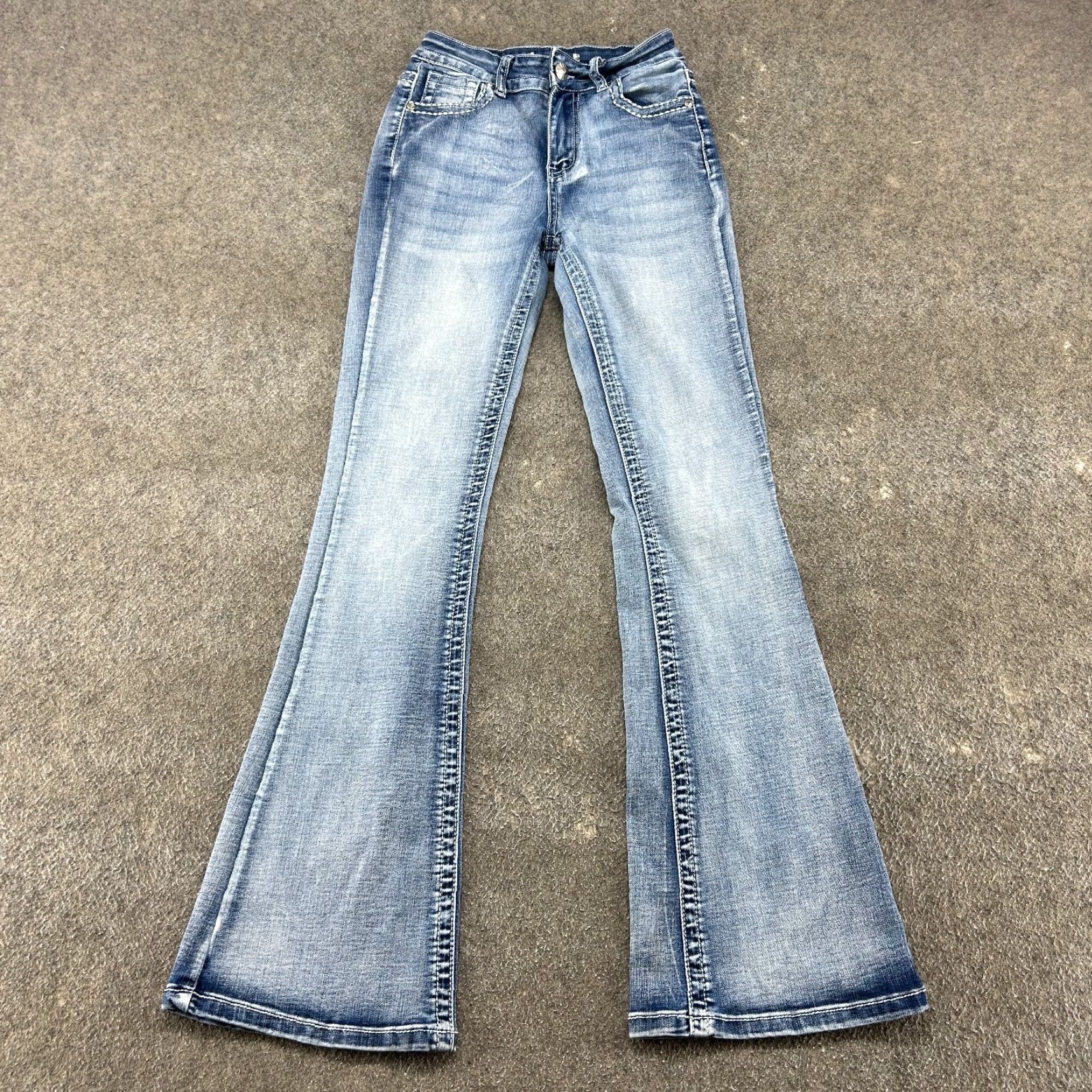 Vintage VINTAGE Jeans Womens 1 Blue Bootcut Flare Thick Stitch Studded 90s Grunge Denim Cotton 5-Pocket Inseam 31 Y2Kściej Size 42" / US 20 - 3 Thumbnail
