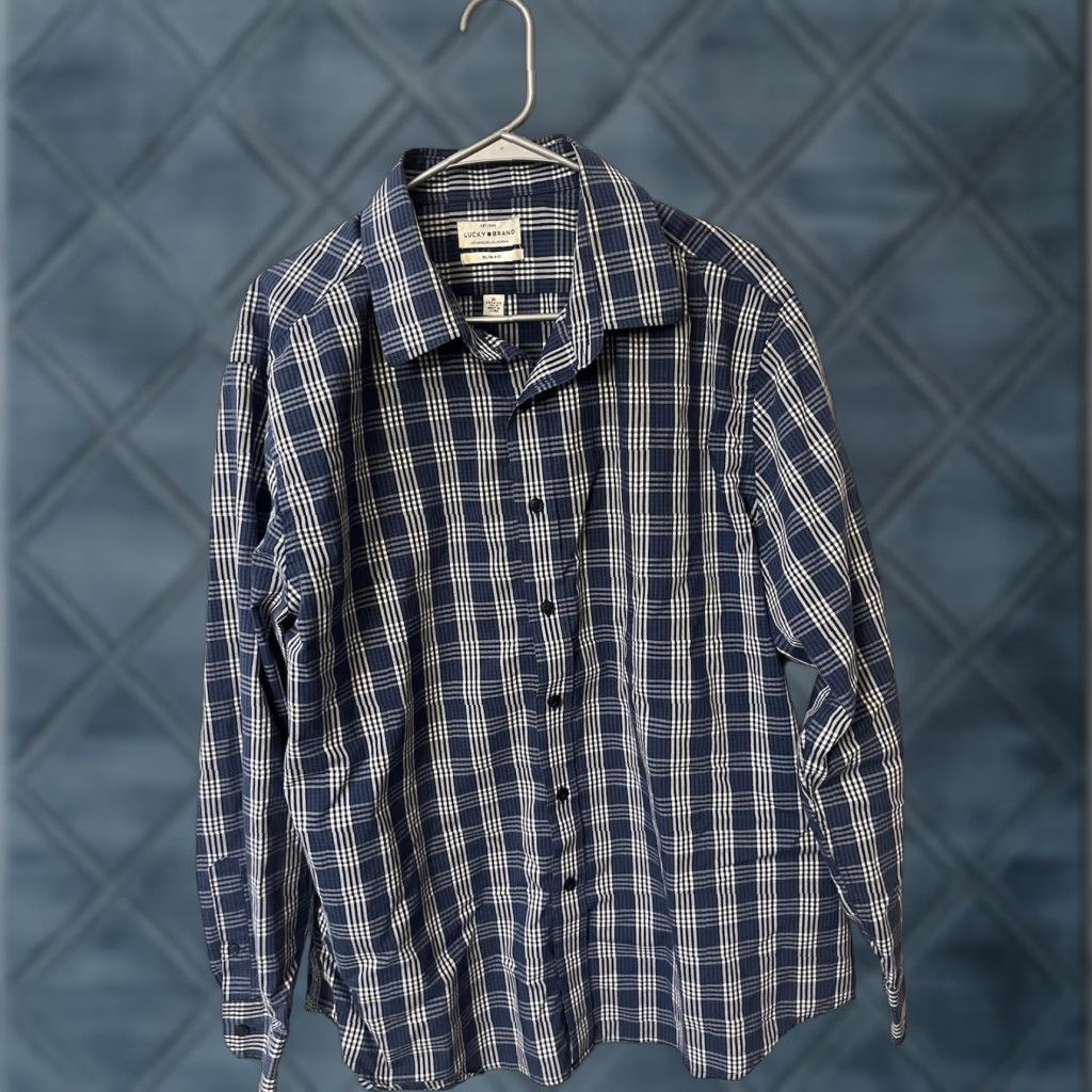 Lucky Brand Lucky Brand Shirt Mens XL Slim Fit Blue White Plaid Long Sleeve Button Up Size US XL / EU 56 / 4 - 1 Thumbnail