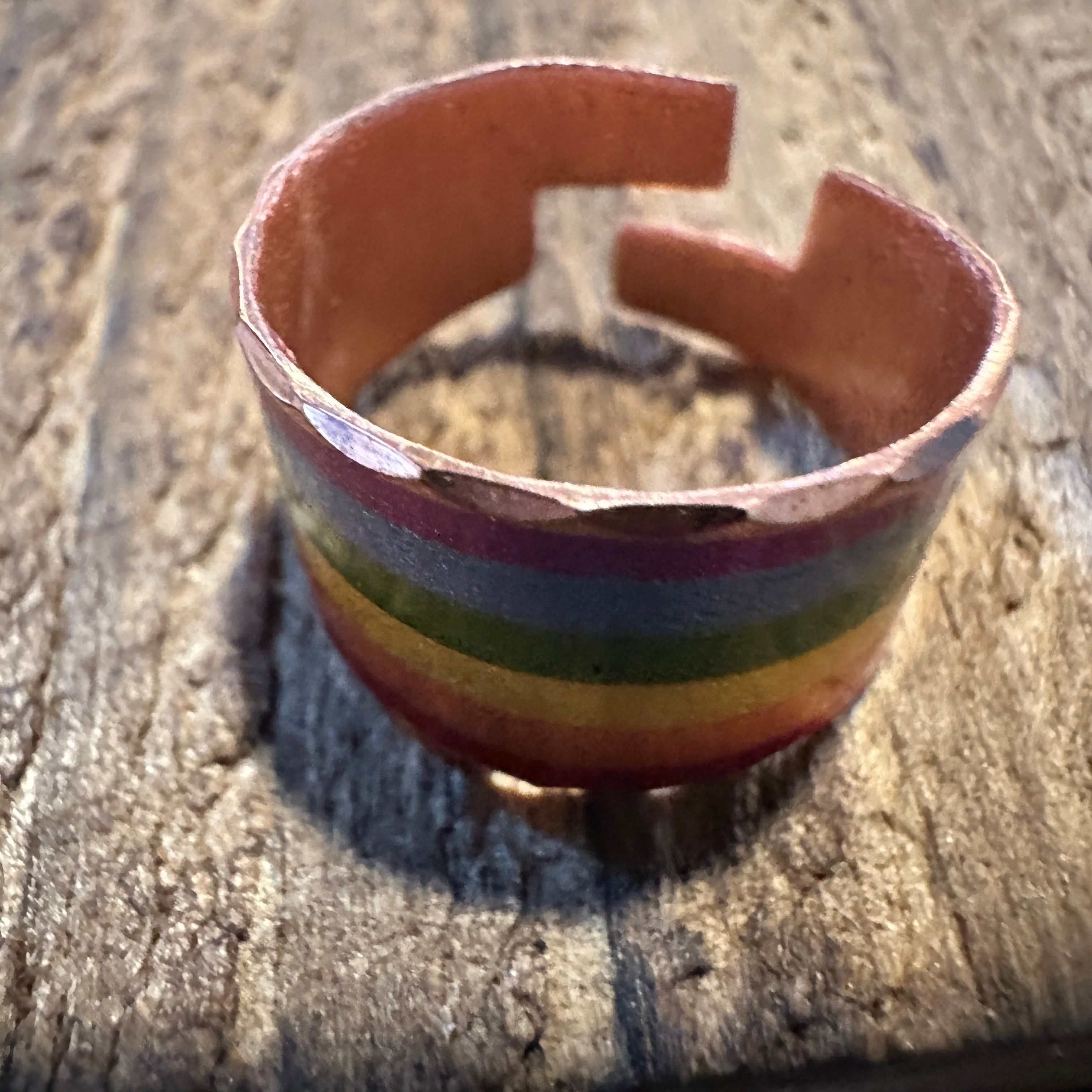Other Handmade Boho Copper Wide Cuff Ring, Diamond Cut Rainbow Pri Size ONE SIZE - 4 Thumbnail