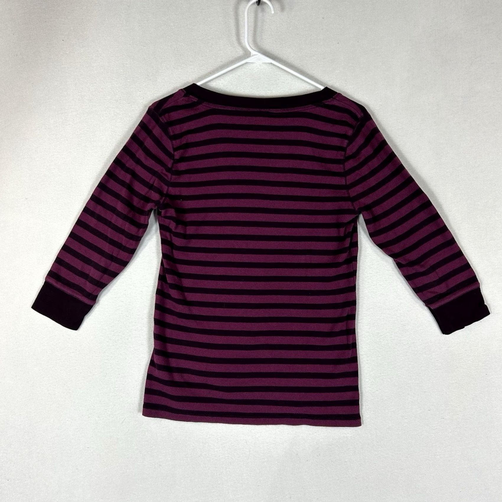 Gap Gap Shirt Womens Large Pink Striped V-Neck 3/4 Sleeve Cotton Tee Size L / US 10 / IT 46 - 6 Thumbnail