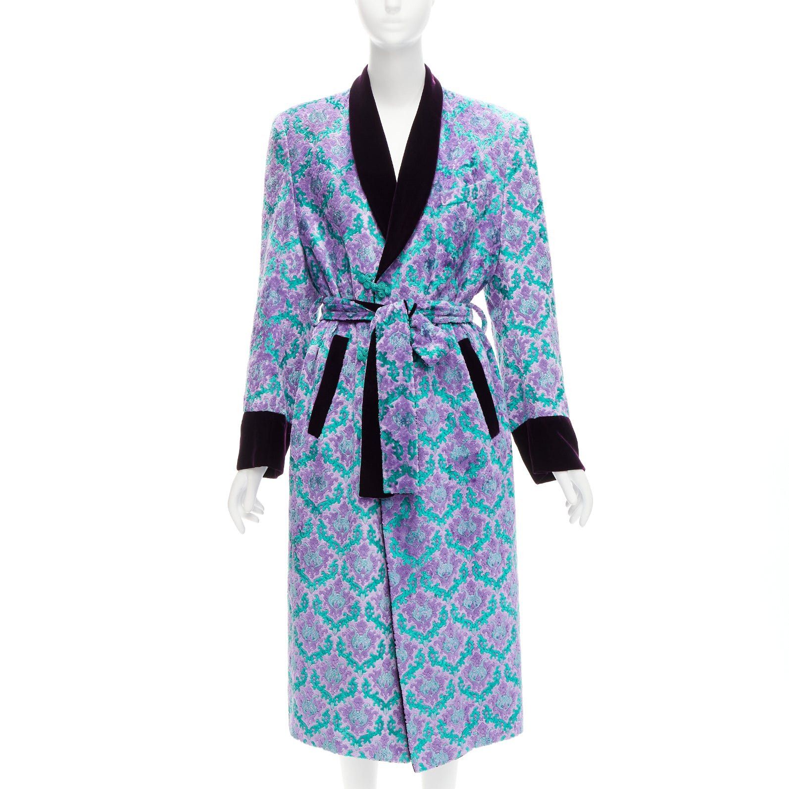 G.V.G.V. G.V.G.V. purple green tapestry jacquard dark velvet belted robe coat FR38 M Size M / US 6-8 / IT 42-44 - 1 Thumbnail