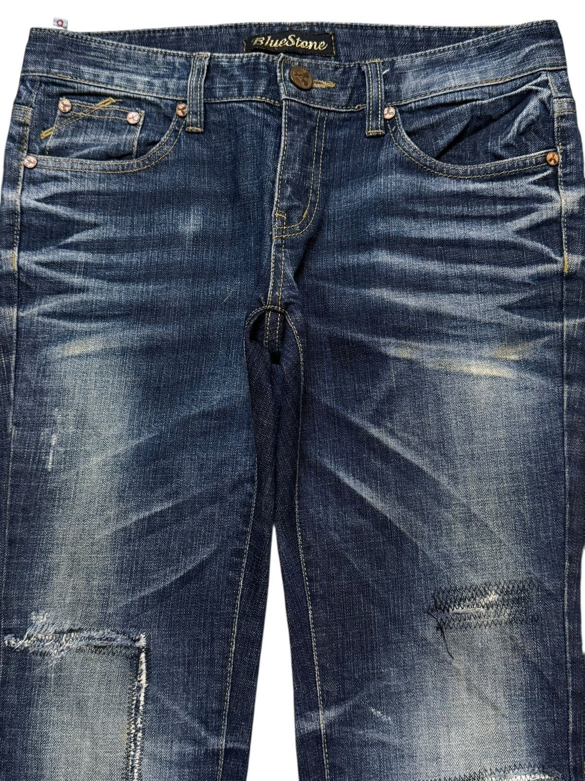 If Six Was Nine Vintage Y2K Blue Faded Wash Clawmark Whiskers Wide Leg Flare Size US 31 - 3 Thumbnail