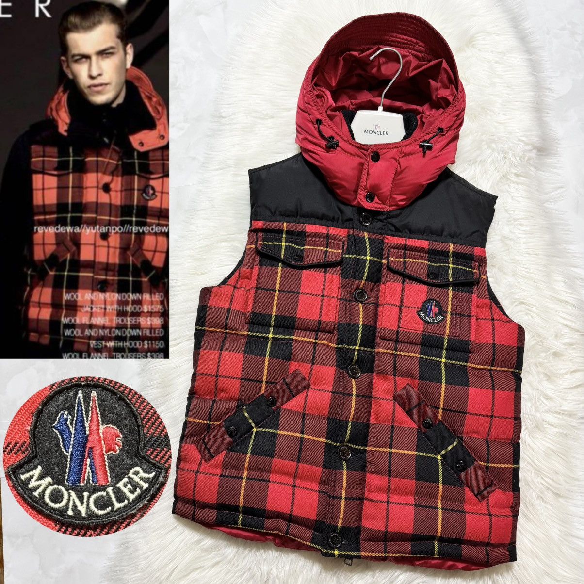 Moncler Moncler Check Pattern Liberation Hooded Down Vest 1 Red 