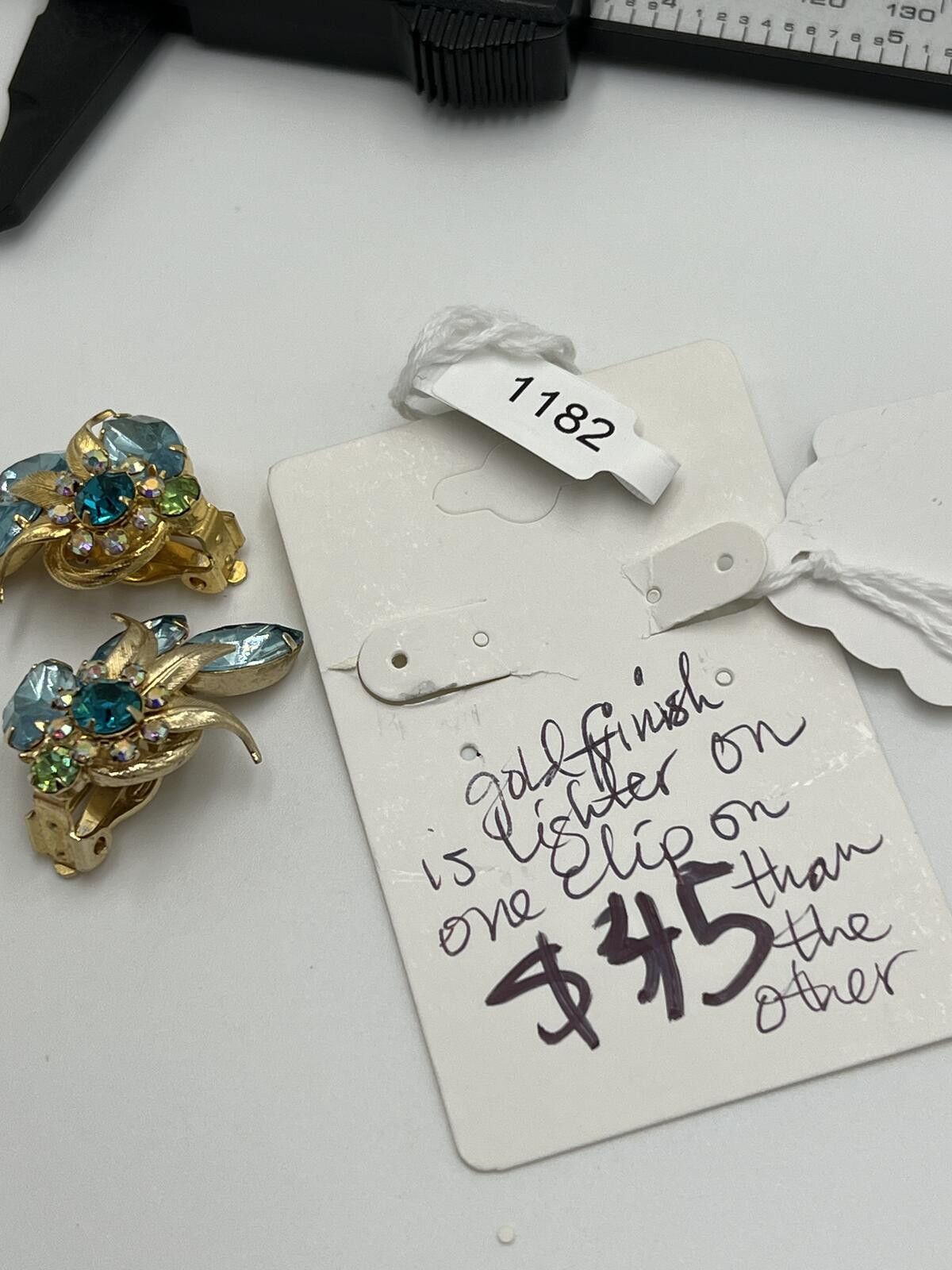 Alexander Julian Juliana Blue Green Rhinestone Glower Floral Clip-On Earrings Size ONE SIZE - 8 Thumbnail