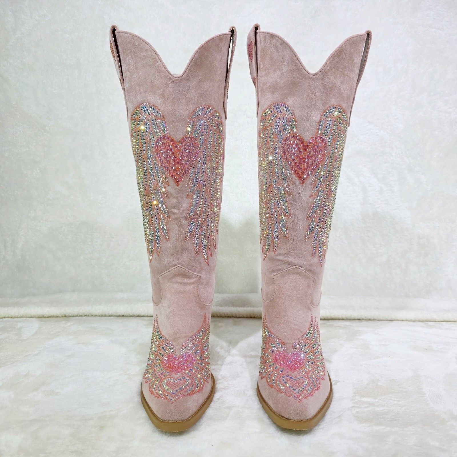 Other Angel Wings Dusty Pink Rhinestone Country Western Cowgirl K Size US 9 / IT 39 - 2 Thumbnail