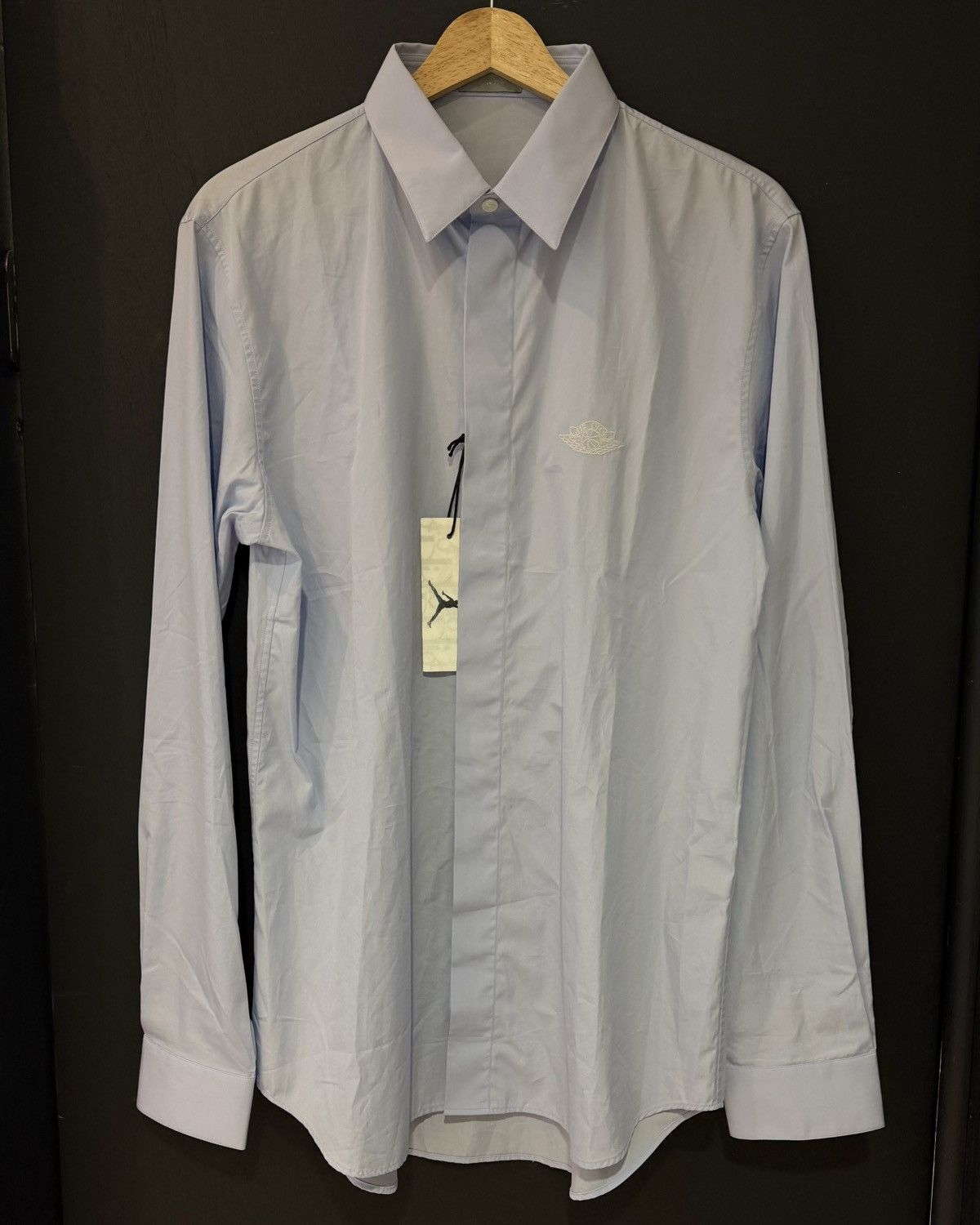 Dior × Jordan Brand Air Dior Jordan Wing Basketball Blue Logo LS Button Up SZ 40 Size 40R - 1 Thumbnail