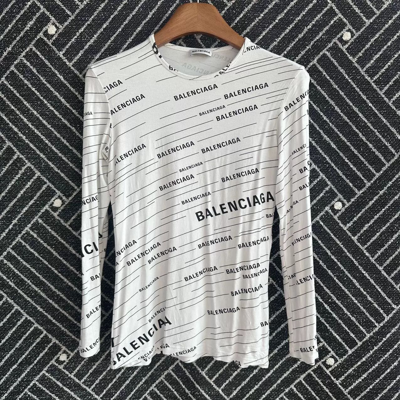 Balenciaga Balenciaga White All-Over Print Long-Sleeve T-Shirt Size US M / EU 48-50 / 2 - 1 Thumbnail