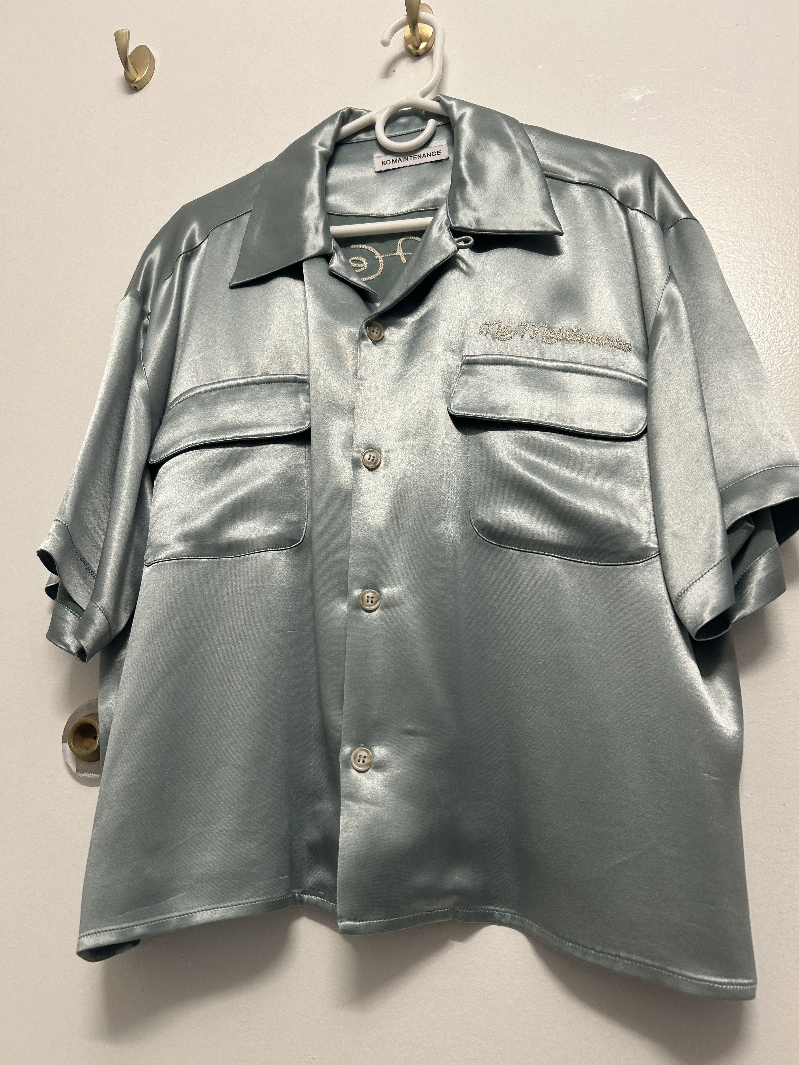 image of No Maintenance "no Heaven Without You" Sea Acetate Shirt in Blue, Men's (Size Medium)