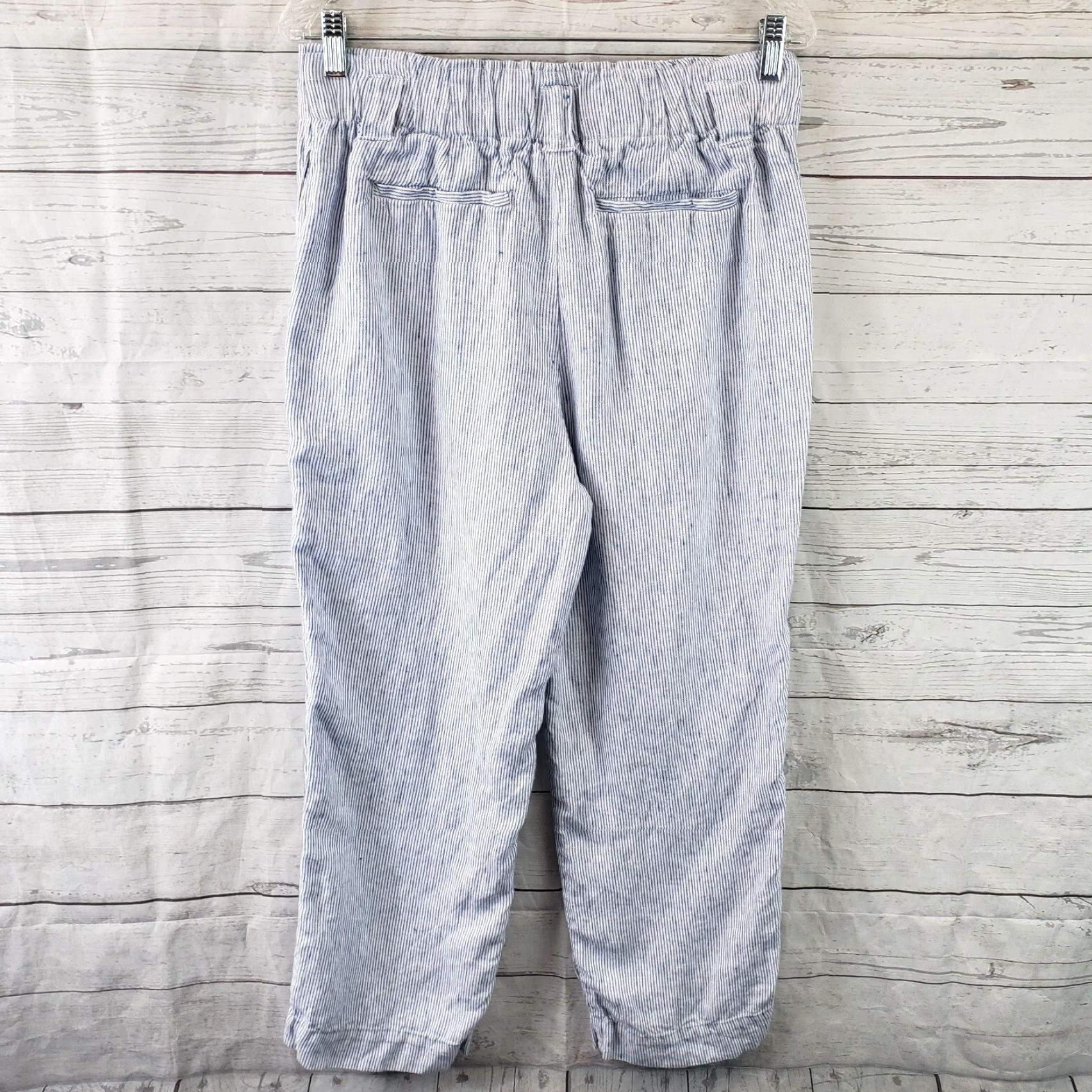 Vintage Chicos Womens Cropped Linen Pants Sz 6 Blue White Stripe High Rise Pants Size 28" / US 6 / IT 42 - 3 Thumbnail