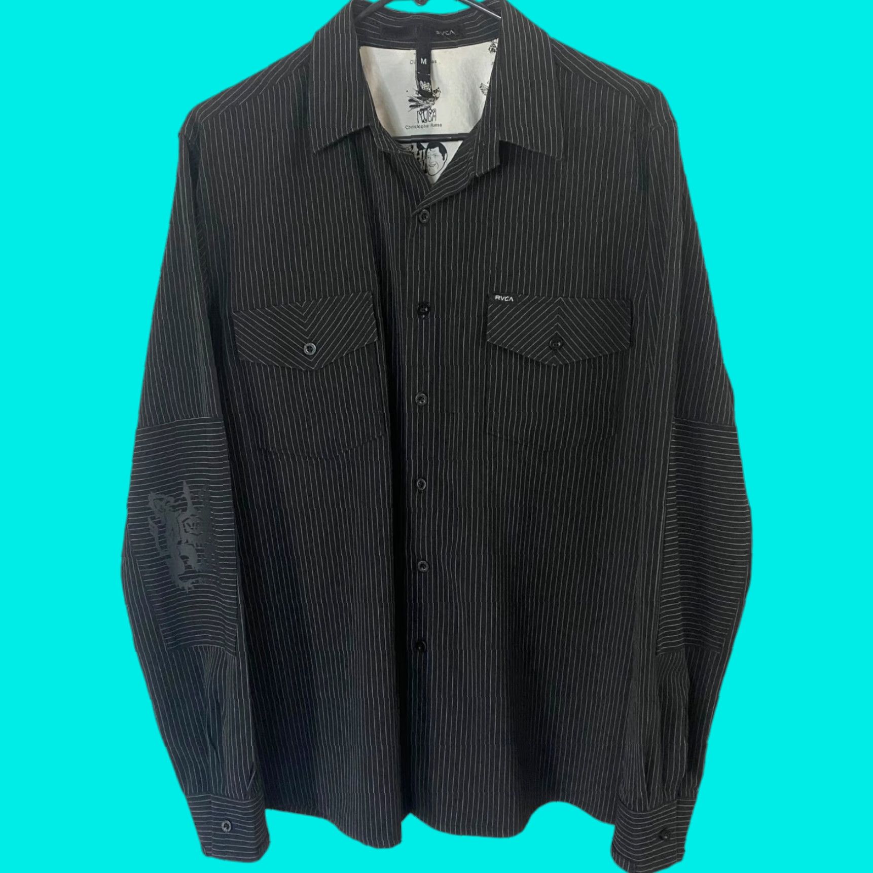 RVCA RVCA by PM Tenore Pinstripe Button-Up Shirt Men's Medium Black Long-Sleeve Shirt Size US M / EU 48-50 / 2 - 1 Thumbnail