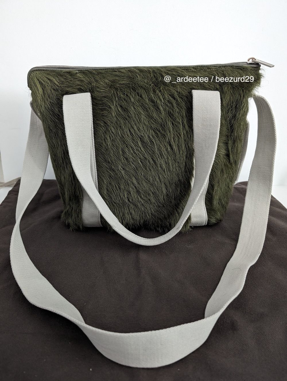 Rick Owens 💥UNRELEASED CALF HAIR FUR MINI TROLLEY TOTE BAG GREEN Size ONE SIZE - 6 Thumbnail