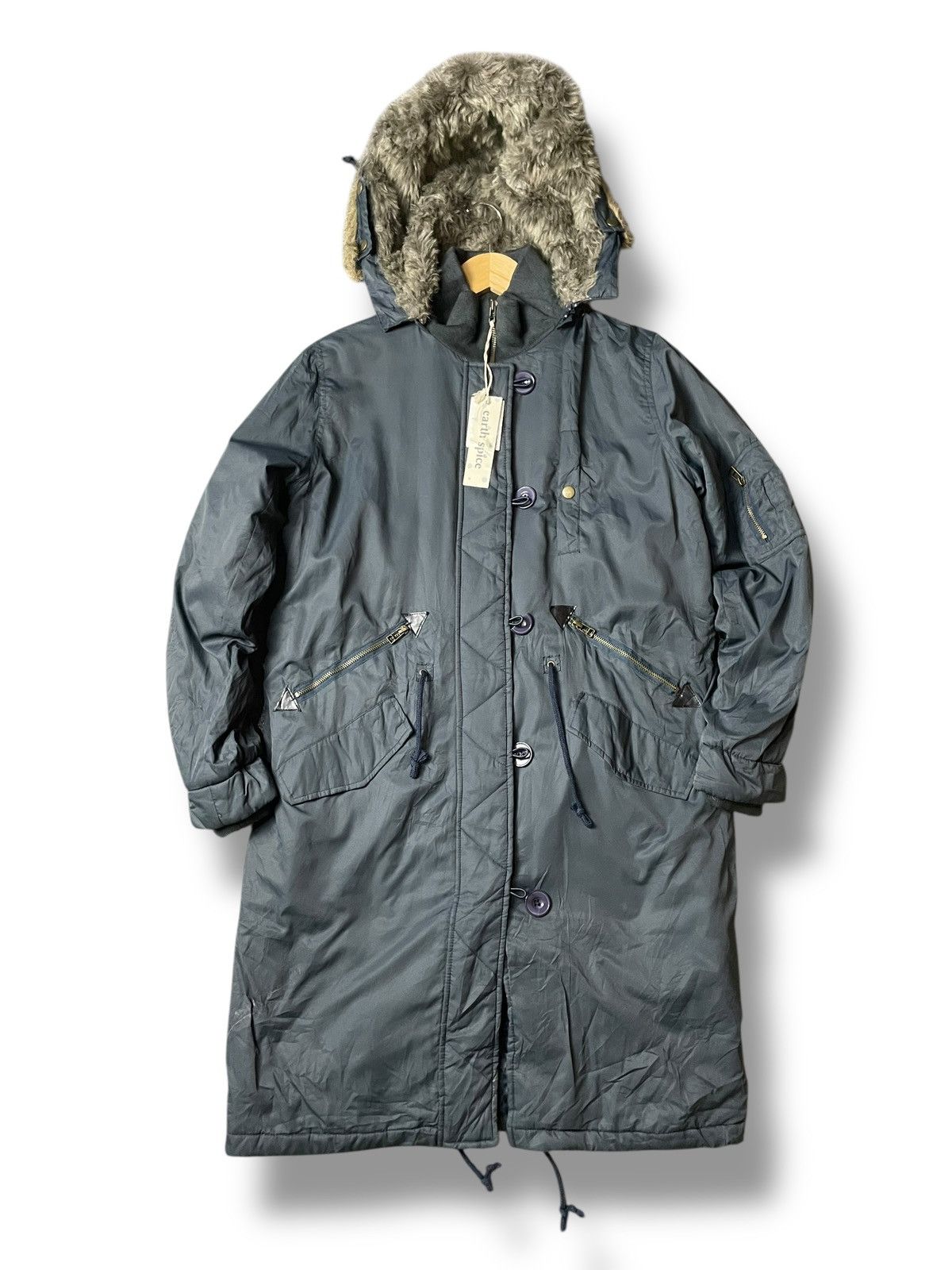 Japanese Brand × Vintage Earth Spice Brand Fur Hooded Long Jacket (113) Size US L / EU 52-54 / 3 - 1 Thumbnail