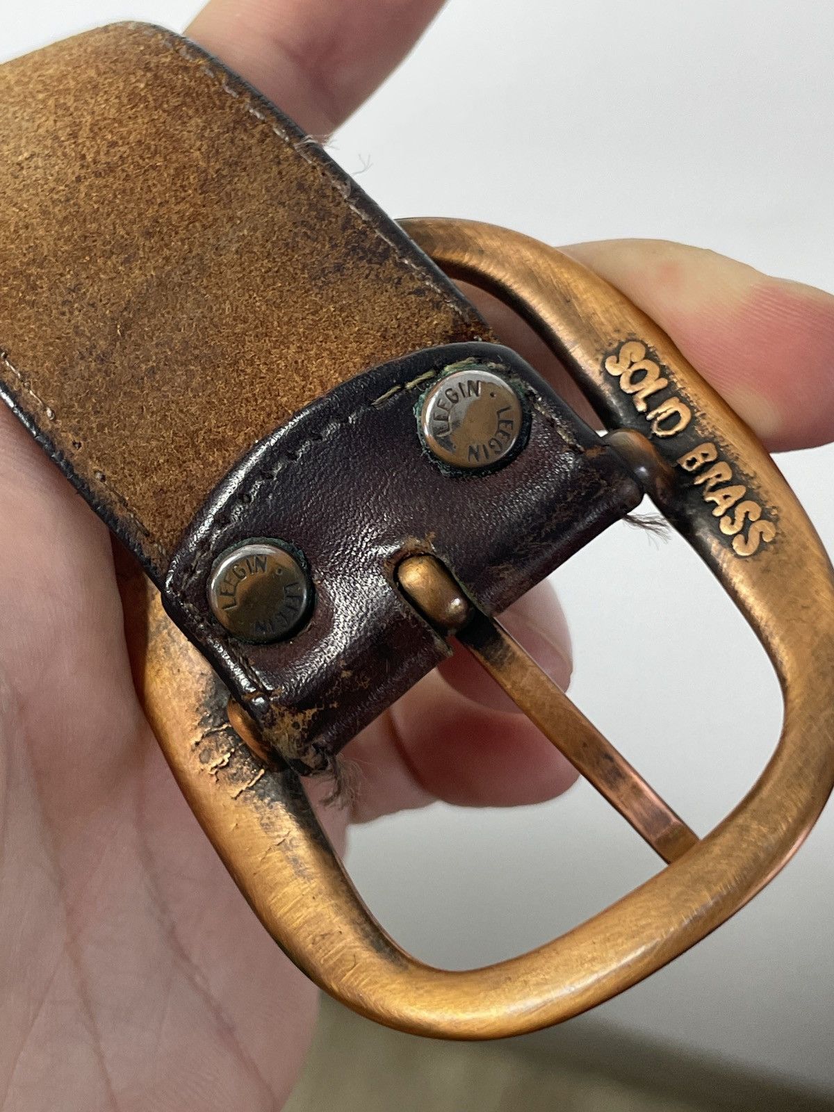 Vintage Solid Brass Vintage leather belt Size ONE SIZE - 5 Thumbnail
