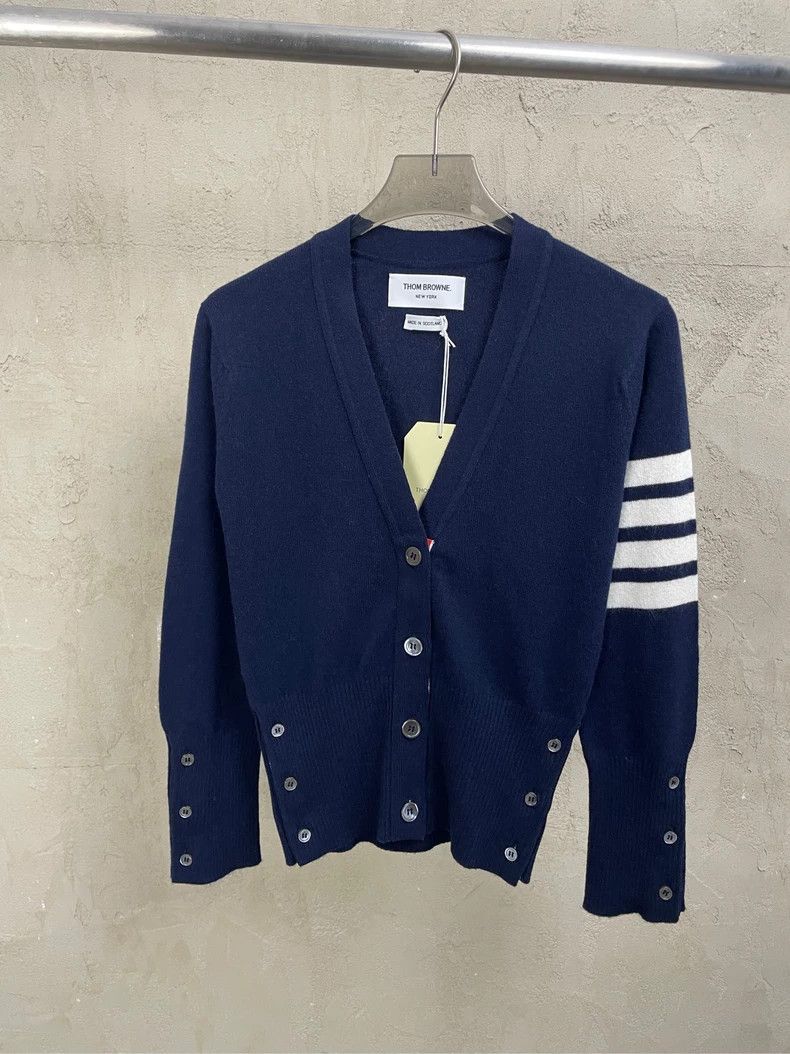 Thom Browne Thom browne Size 0 Dark blue four-striped pure cashmere ca Size XXS / US 00 / IT 34 - 2 Thumbnail