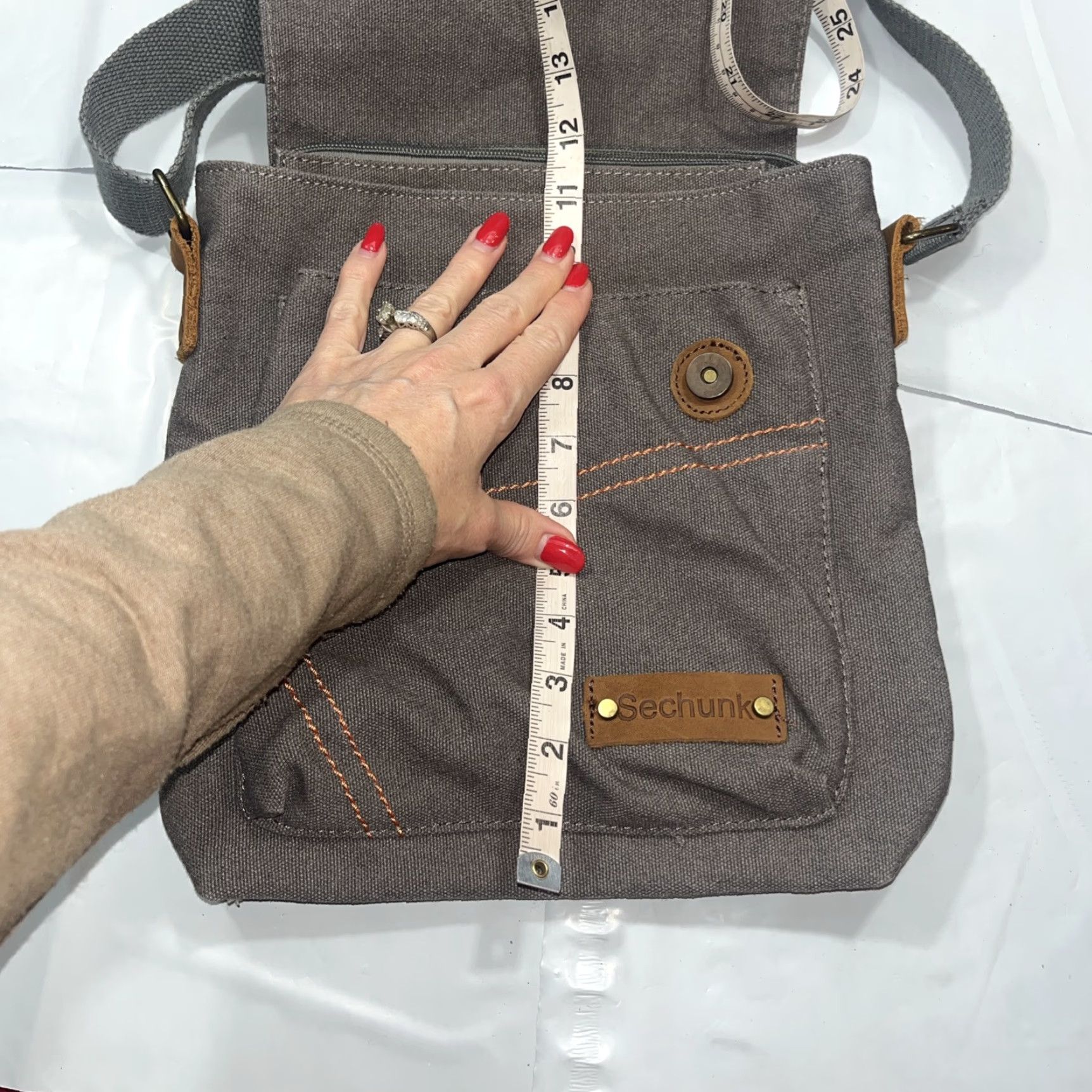 Vintage VINTAGE Sechunk Brown Gray Canvas Messenger Bag Flap Crossbody 12x12” Unisex Adults Bag Crossbody Strap Messenger Bag Purse Case 12x12” Size ONE SIZE - 5 Thumbnail