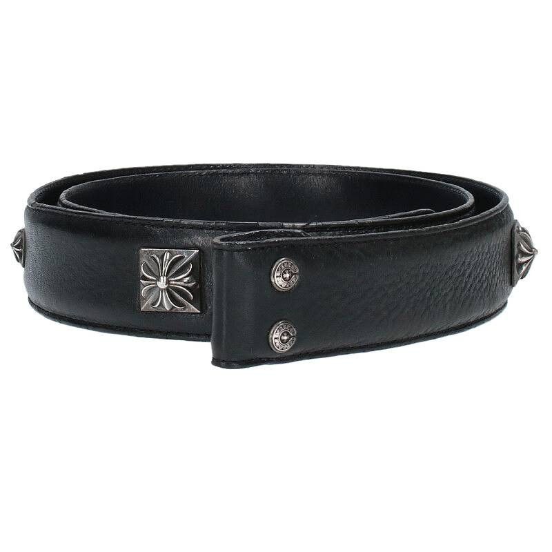 image of Chrome Hearts 2 Stud Pyramid Belt in Black, Men's